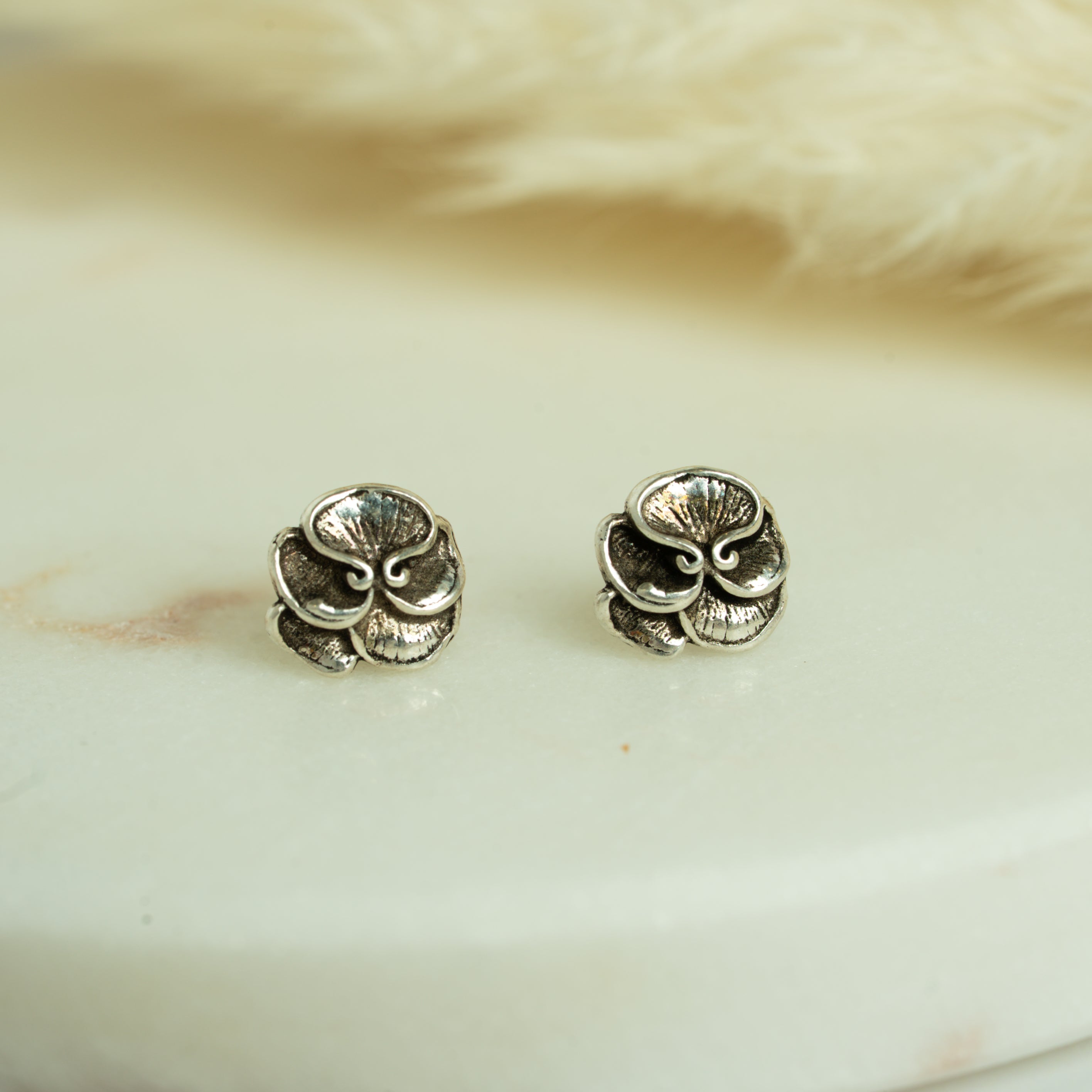 Oxidized Silver Floral Studs