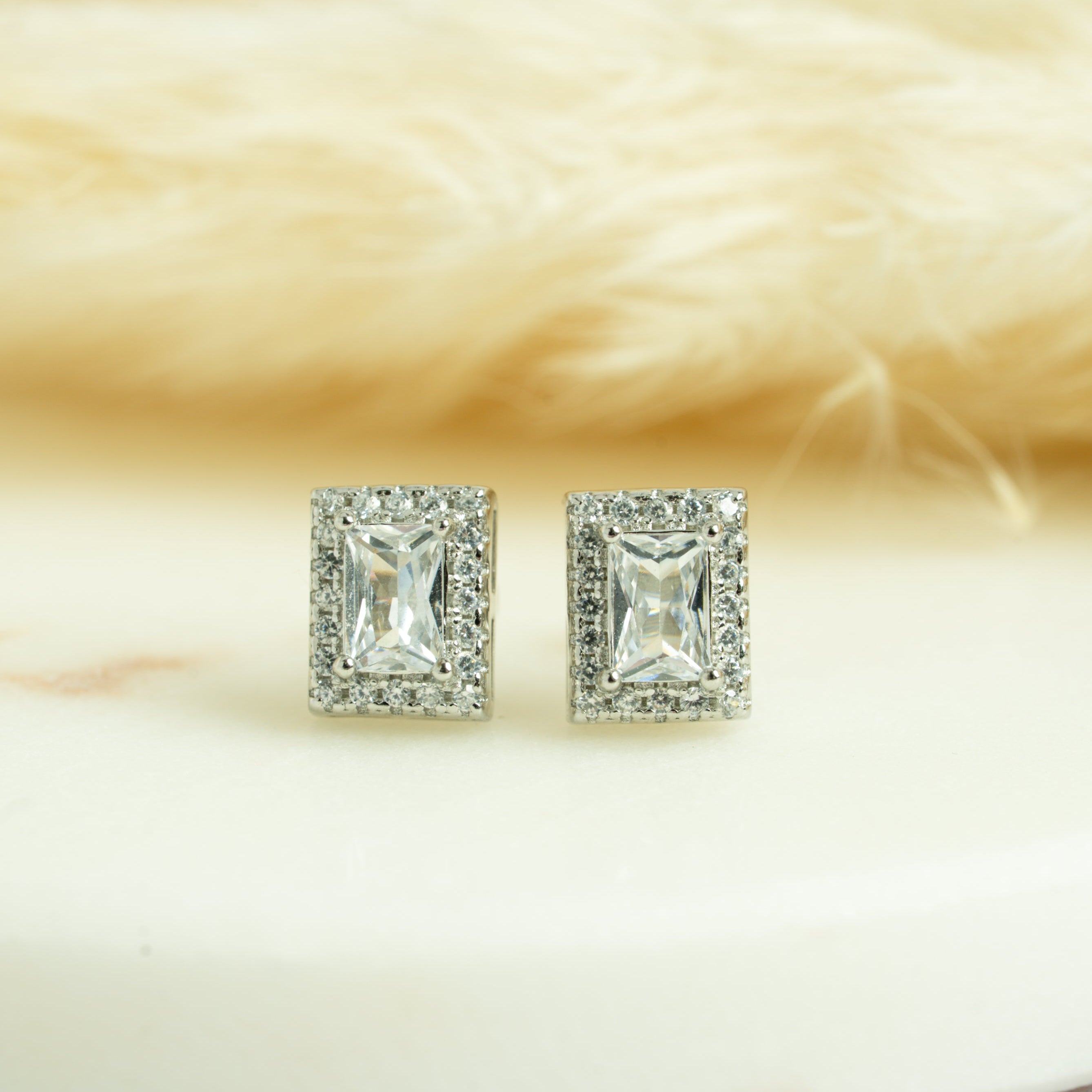 Emerald-Cut Halo Studs