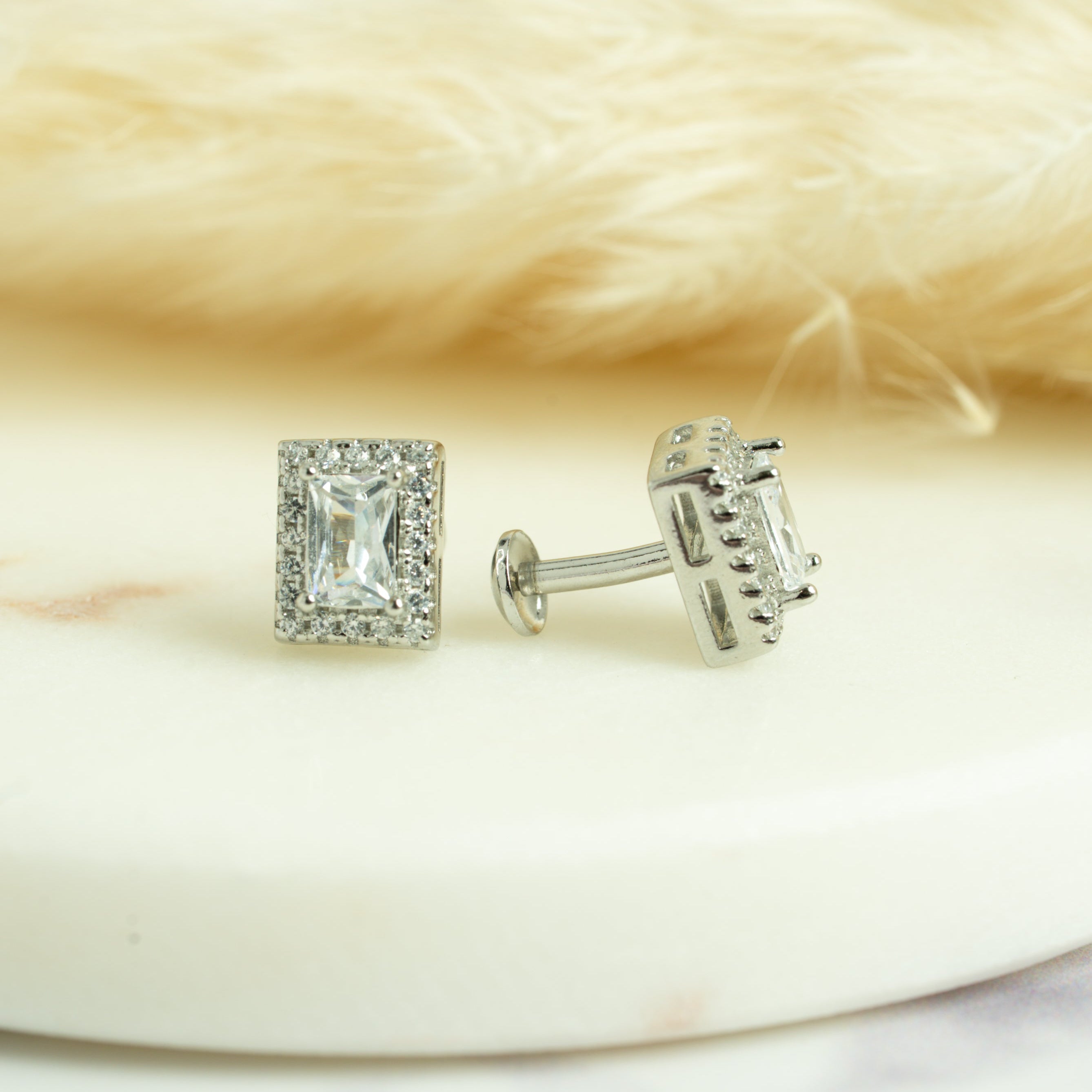 Emerald-Cut Halo Studs