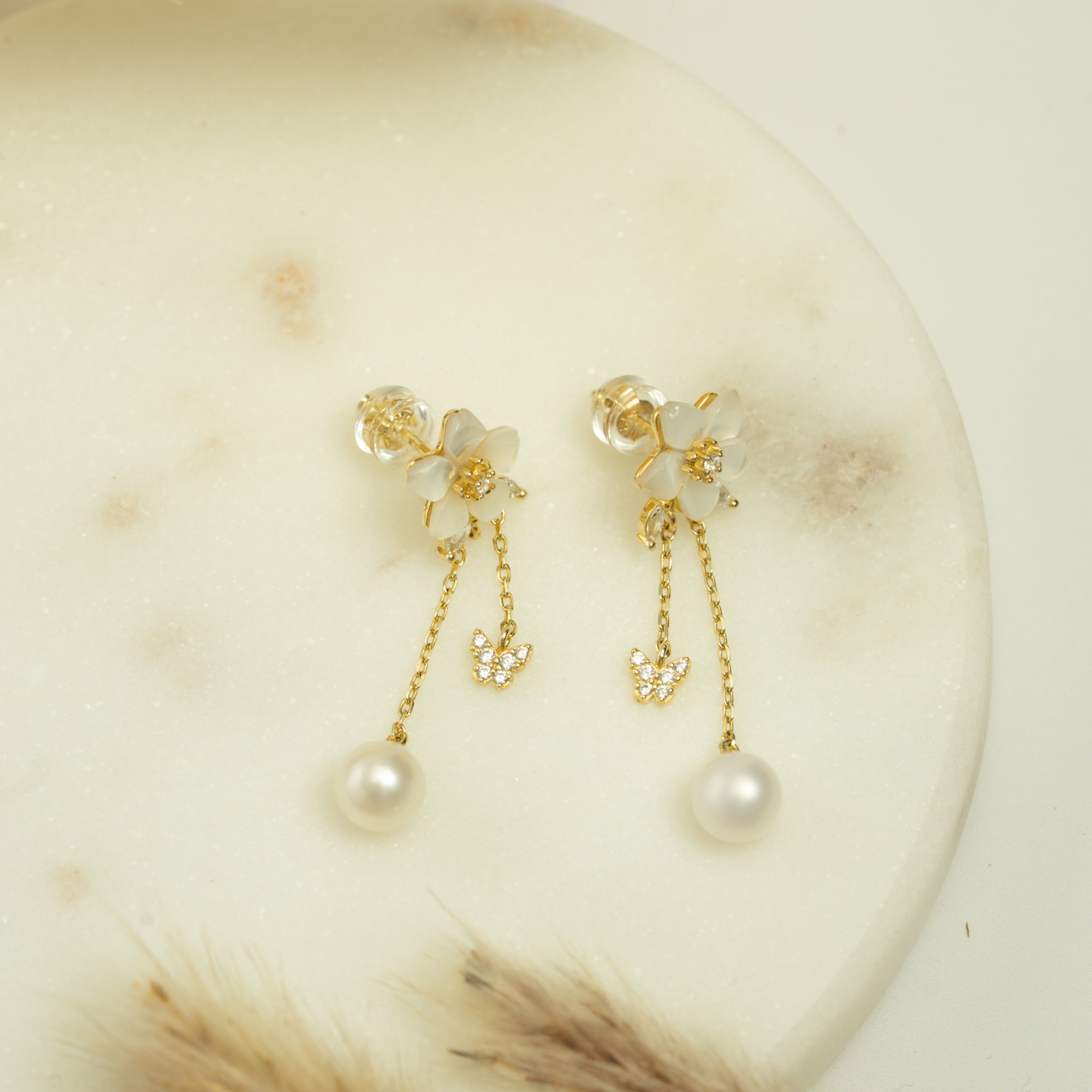 Floral Butterfly Pearl Drops