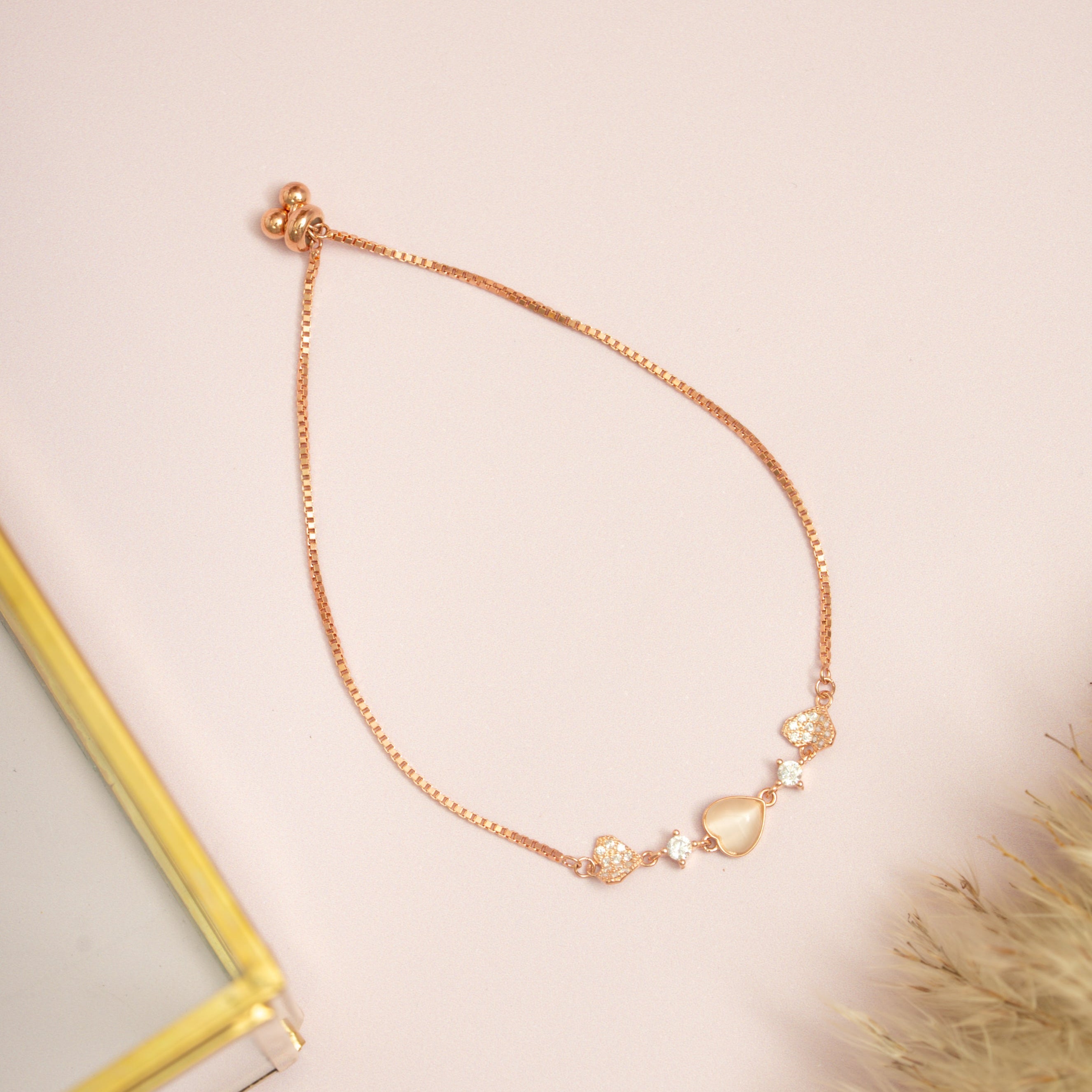 Rose Gold Heart Cluster Bracelet