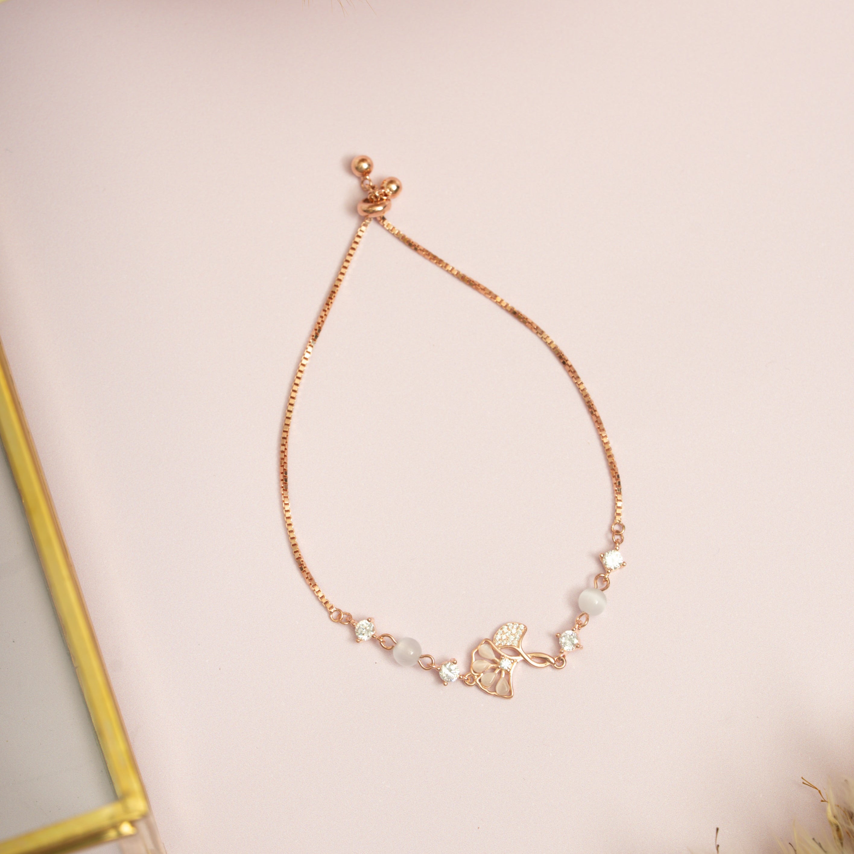 Rose Gold Bow Charm Bracelet