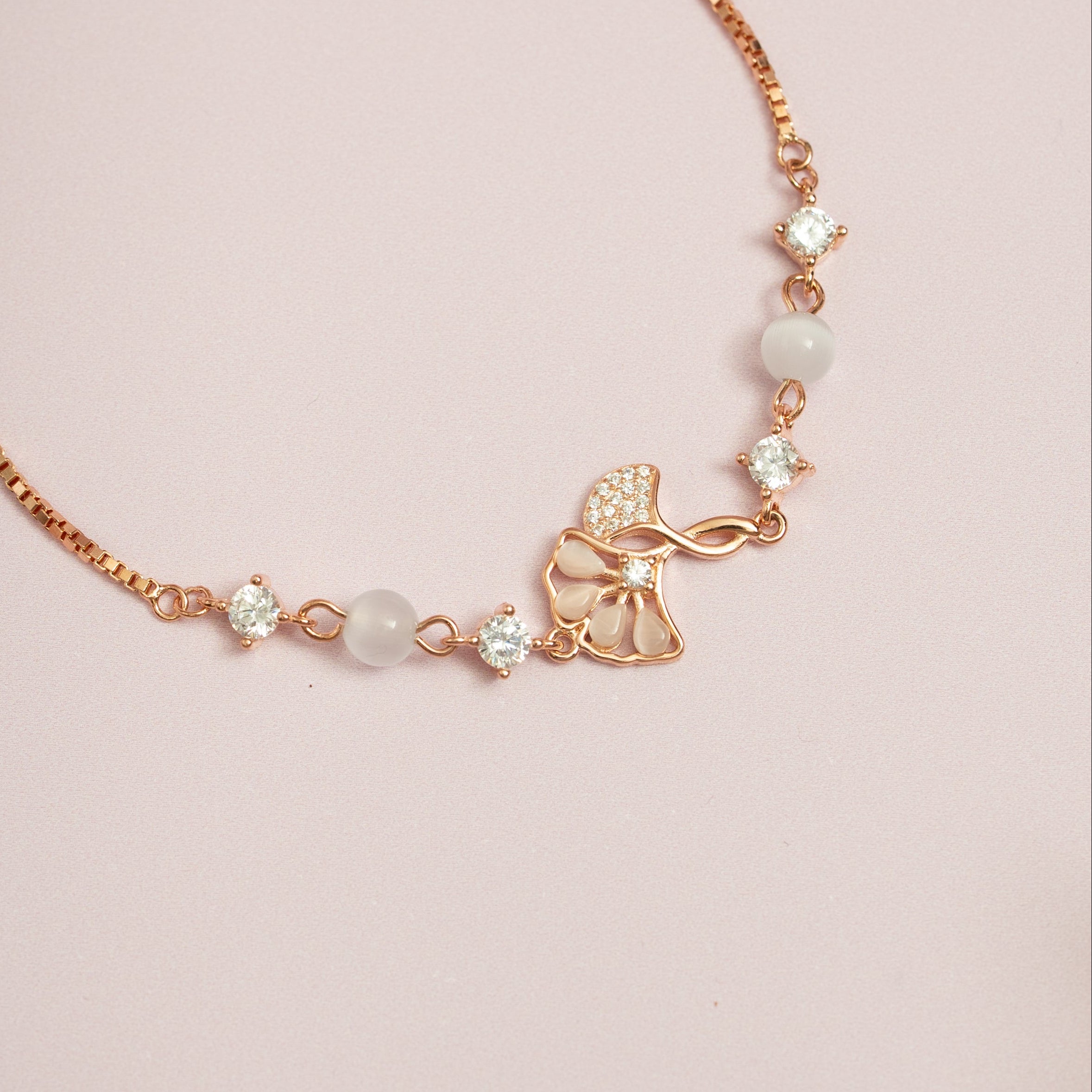 Rose Gold Bow Charm Bracelet