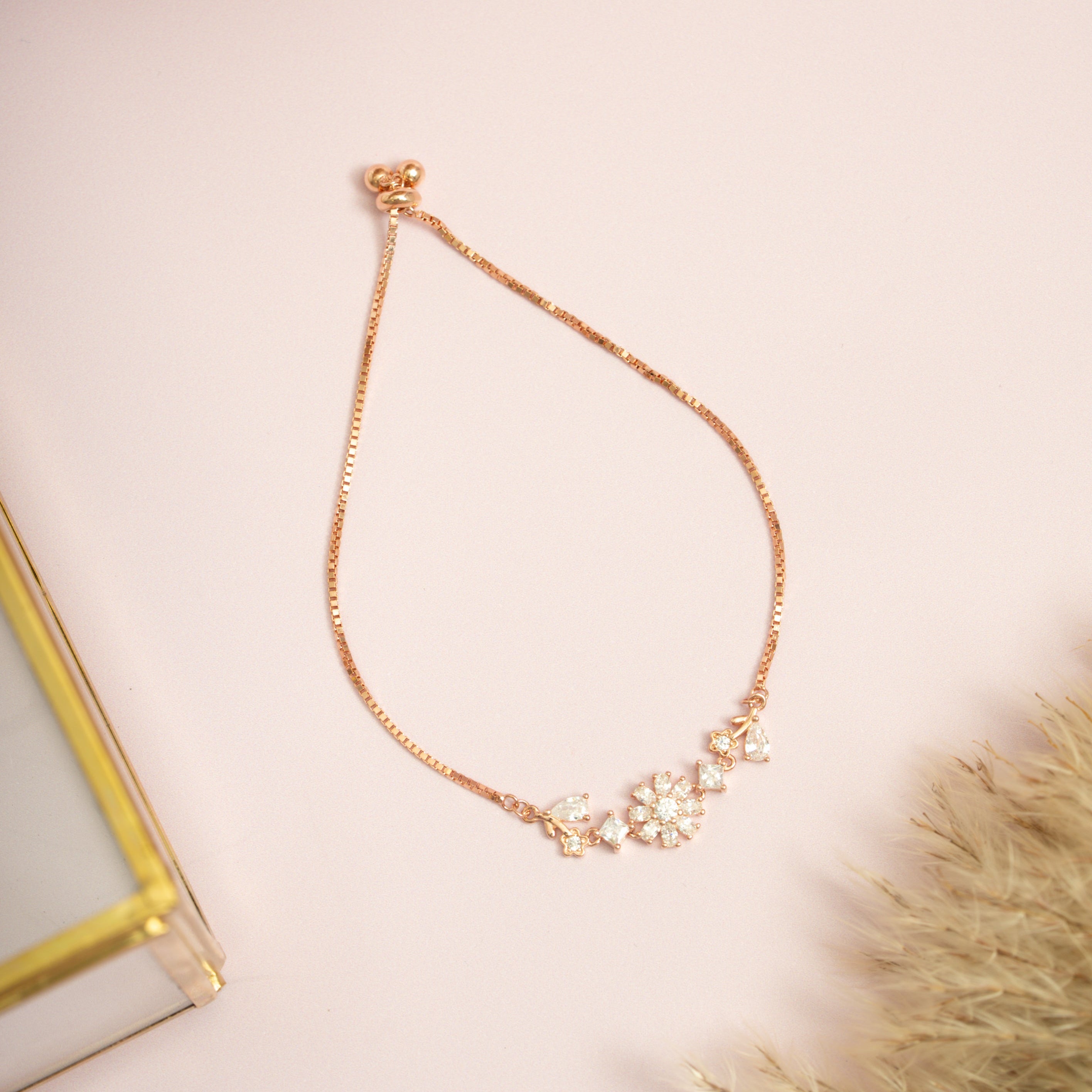 Rose Gold CZ Flower Bracelet