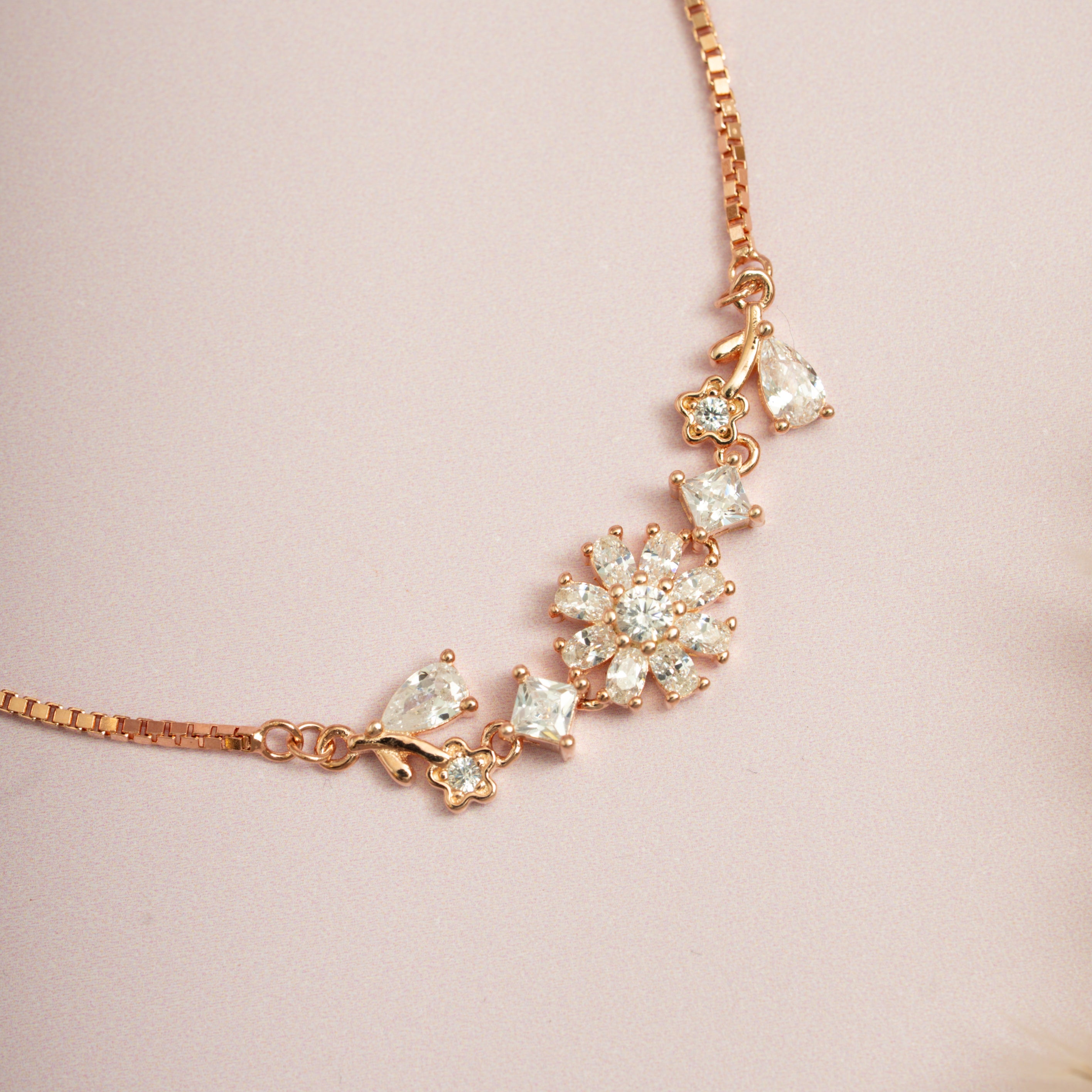 Rose Gold CZ Flower Bracelet