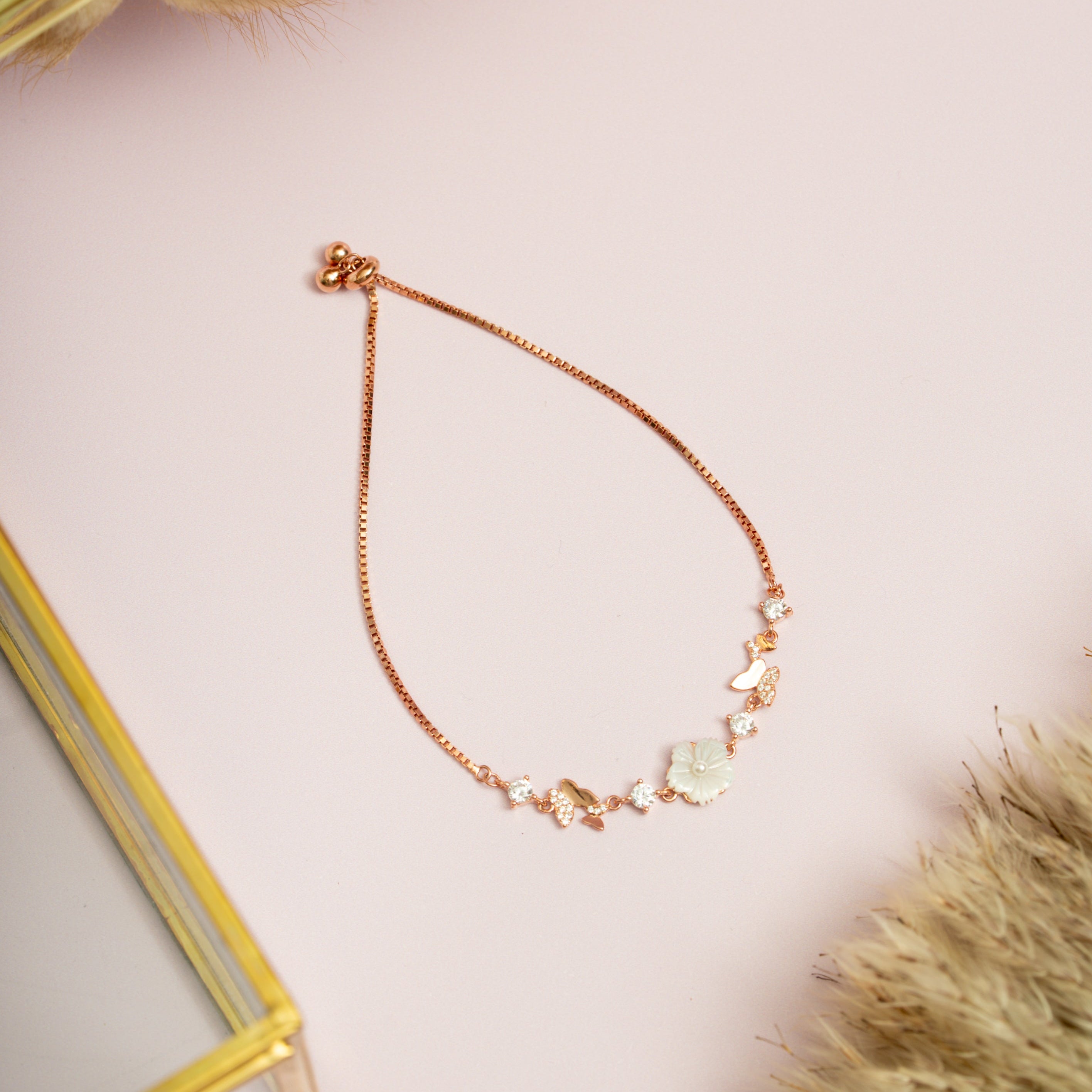Rose Gold Flower Butterfly Bracelet