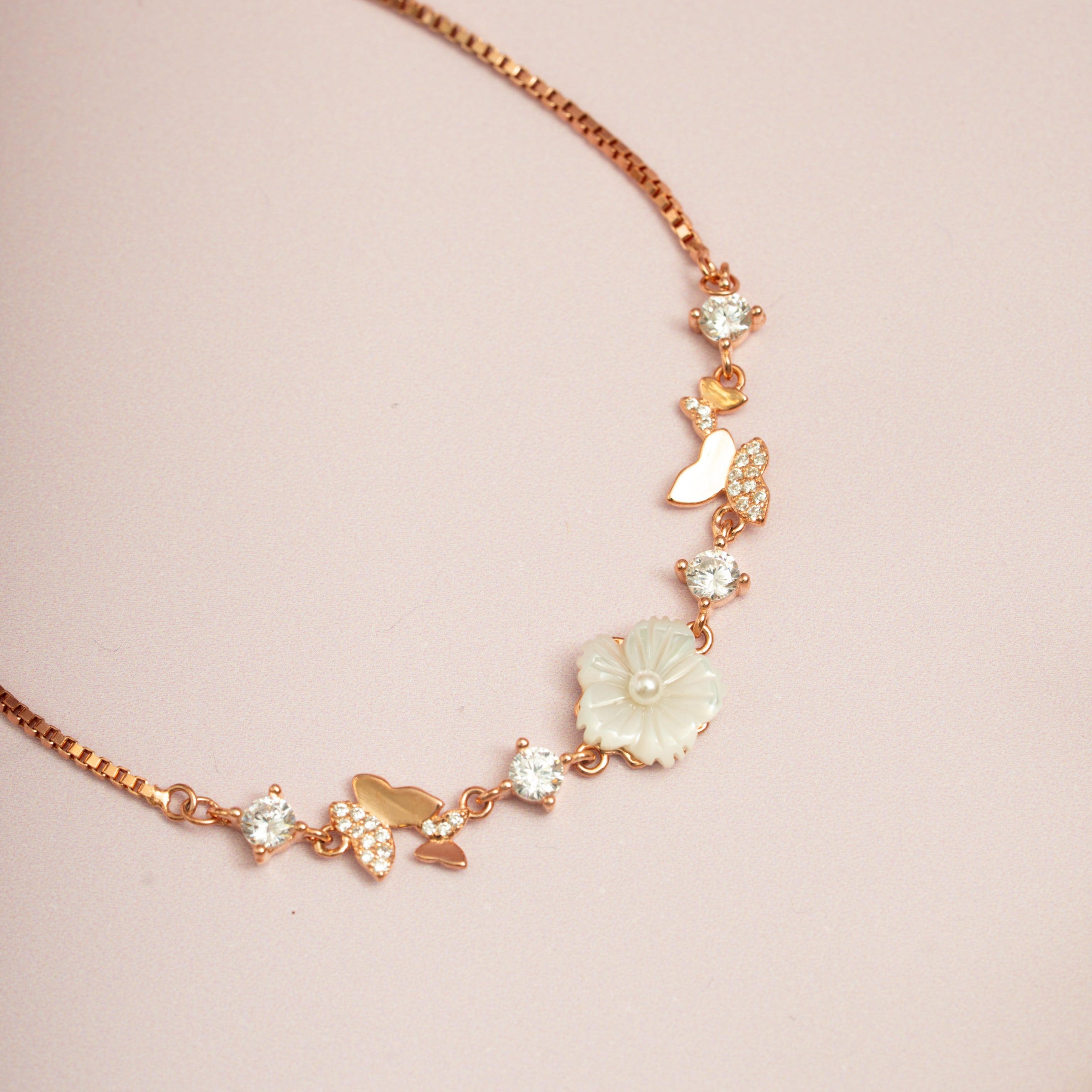 Rose Gold Flower Butterfly Bracelet