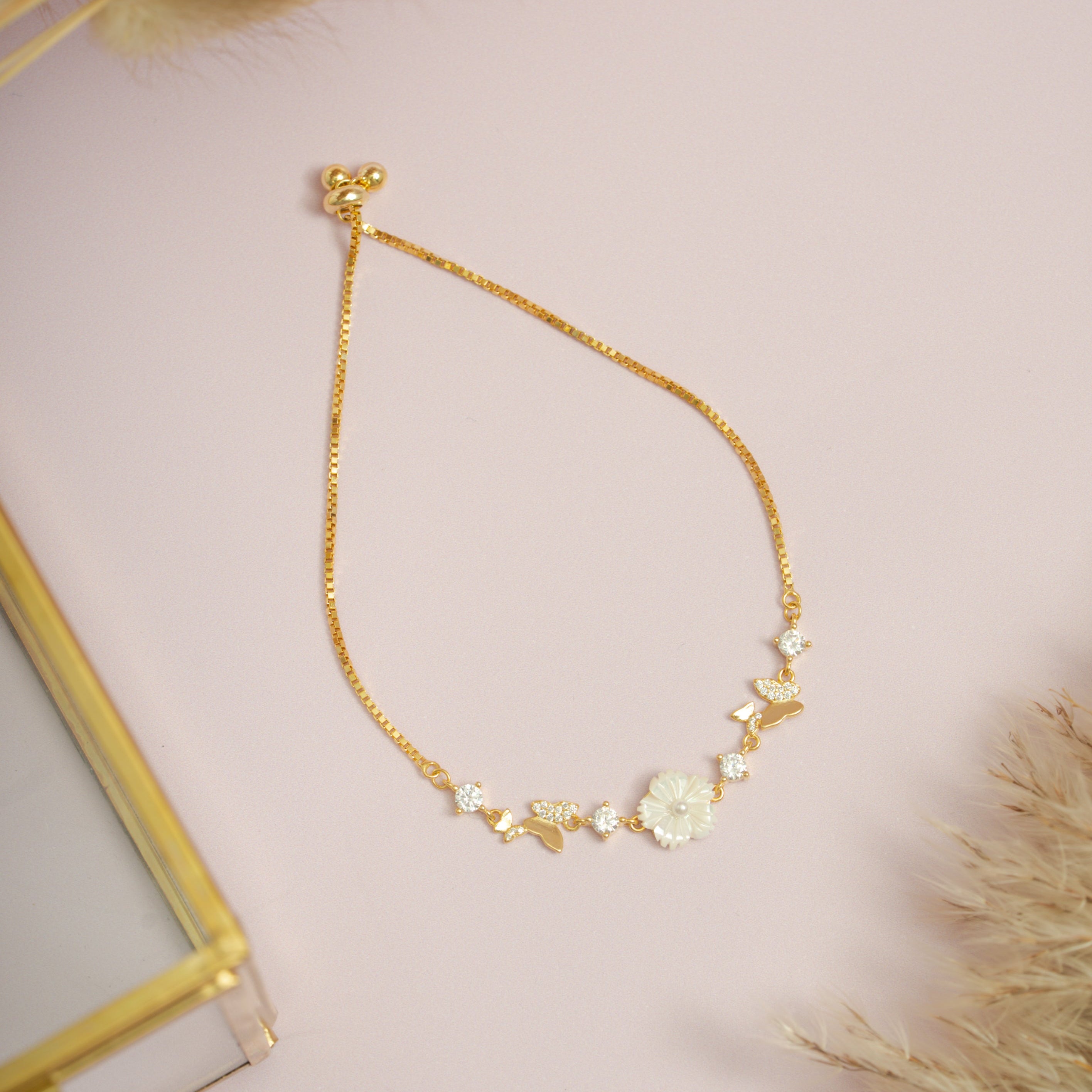 Gold Flower Butterfly Bracelet