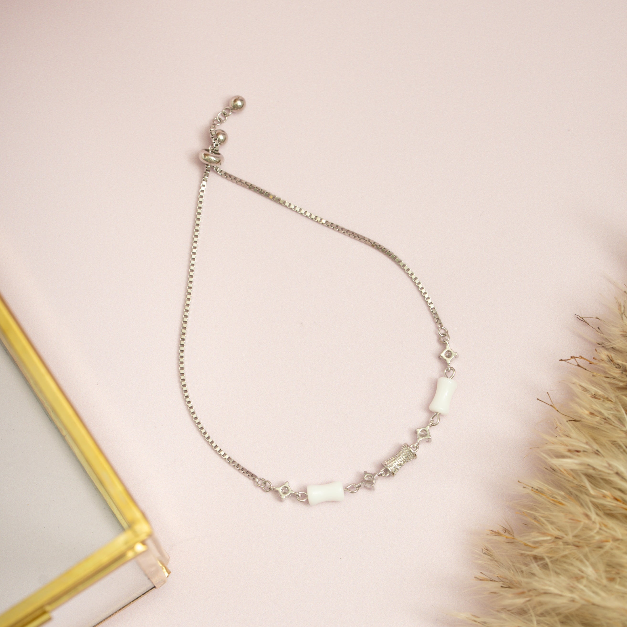 Silver Porcelain Bead Bracelet