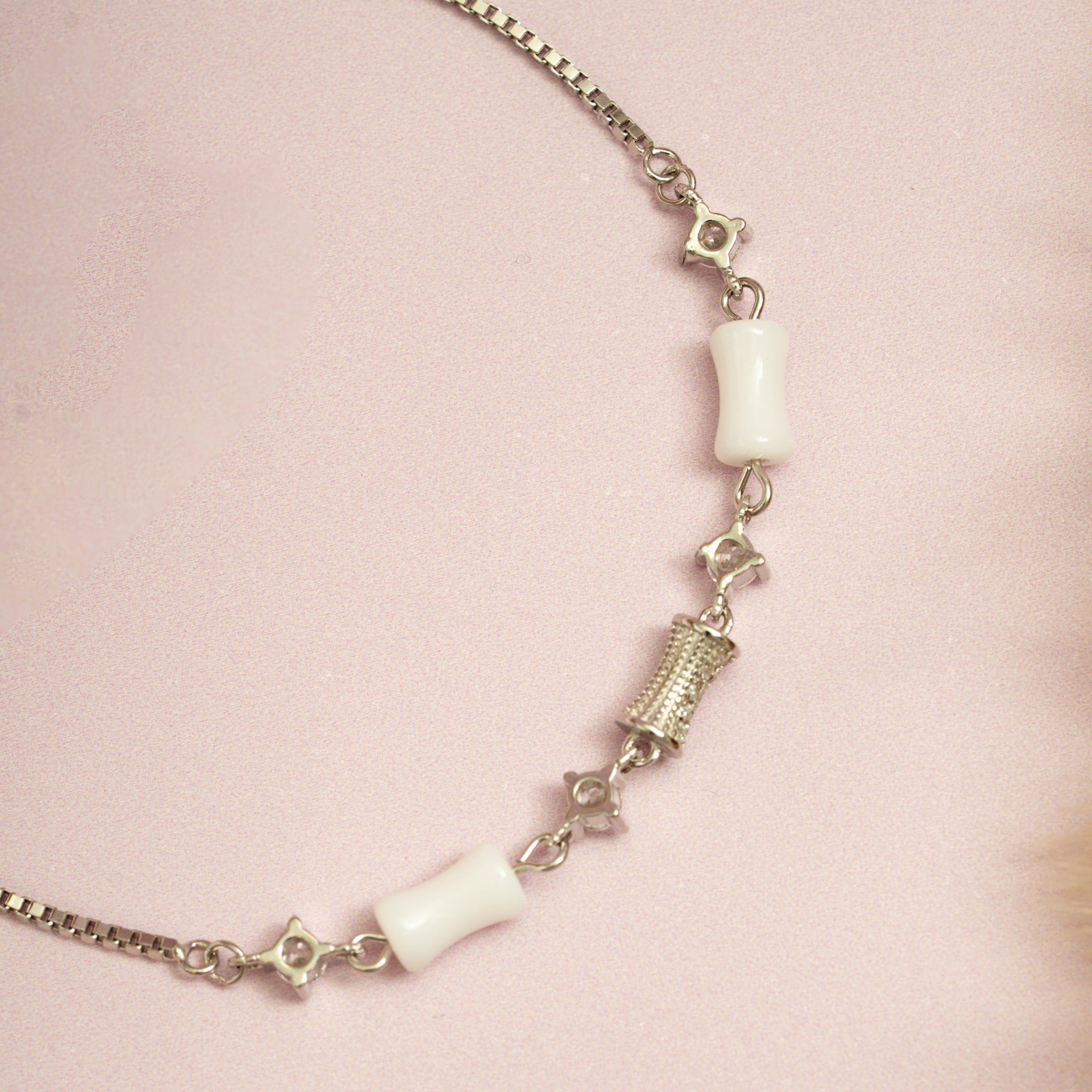 Silver Porcelain Bead Bracelet