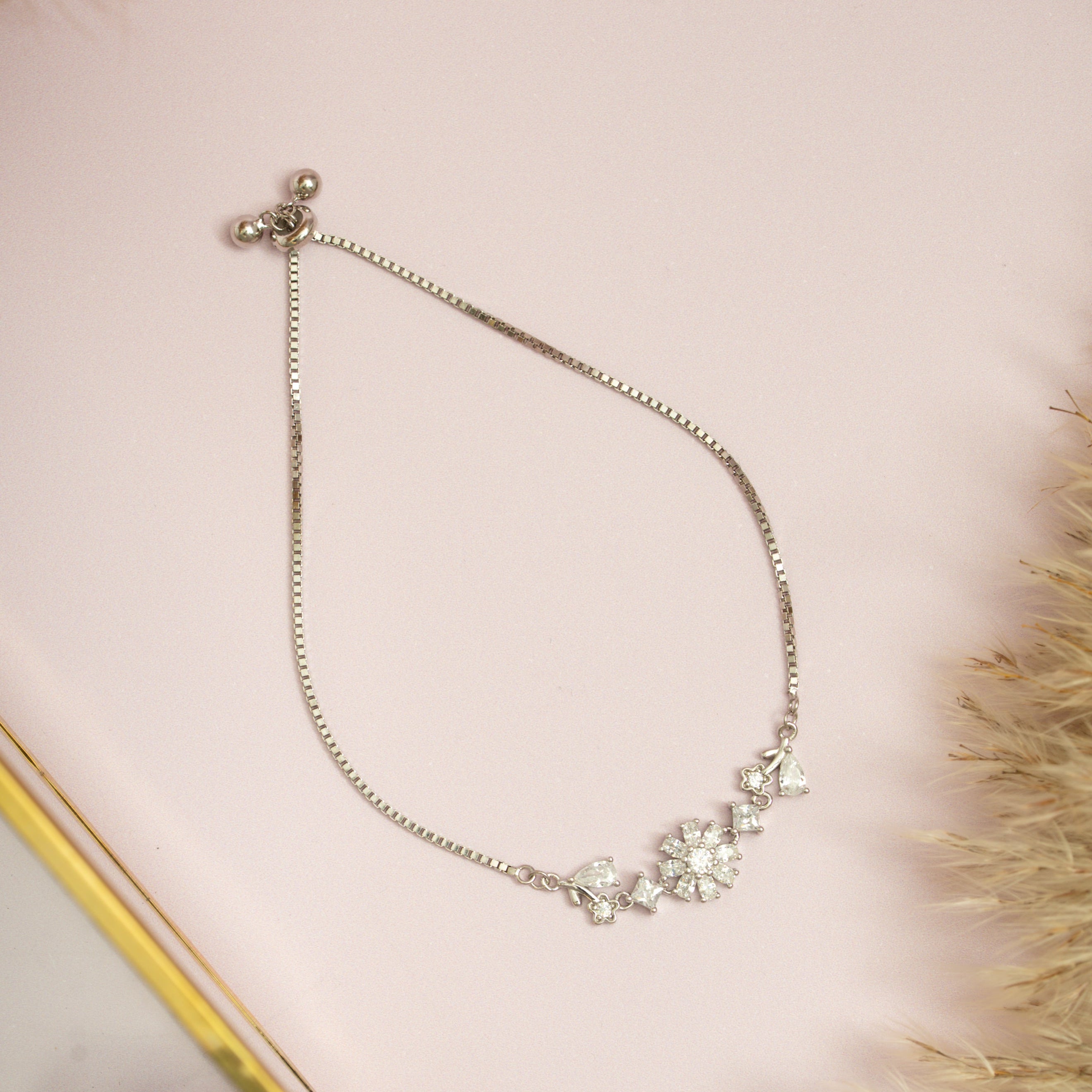 Silver CZ Flower Bracelet