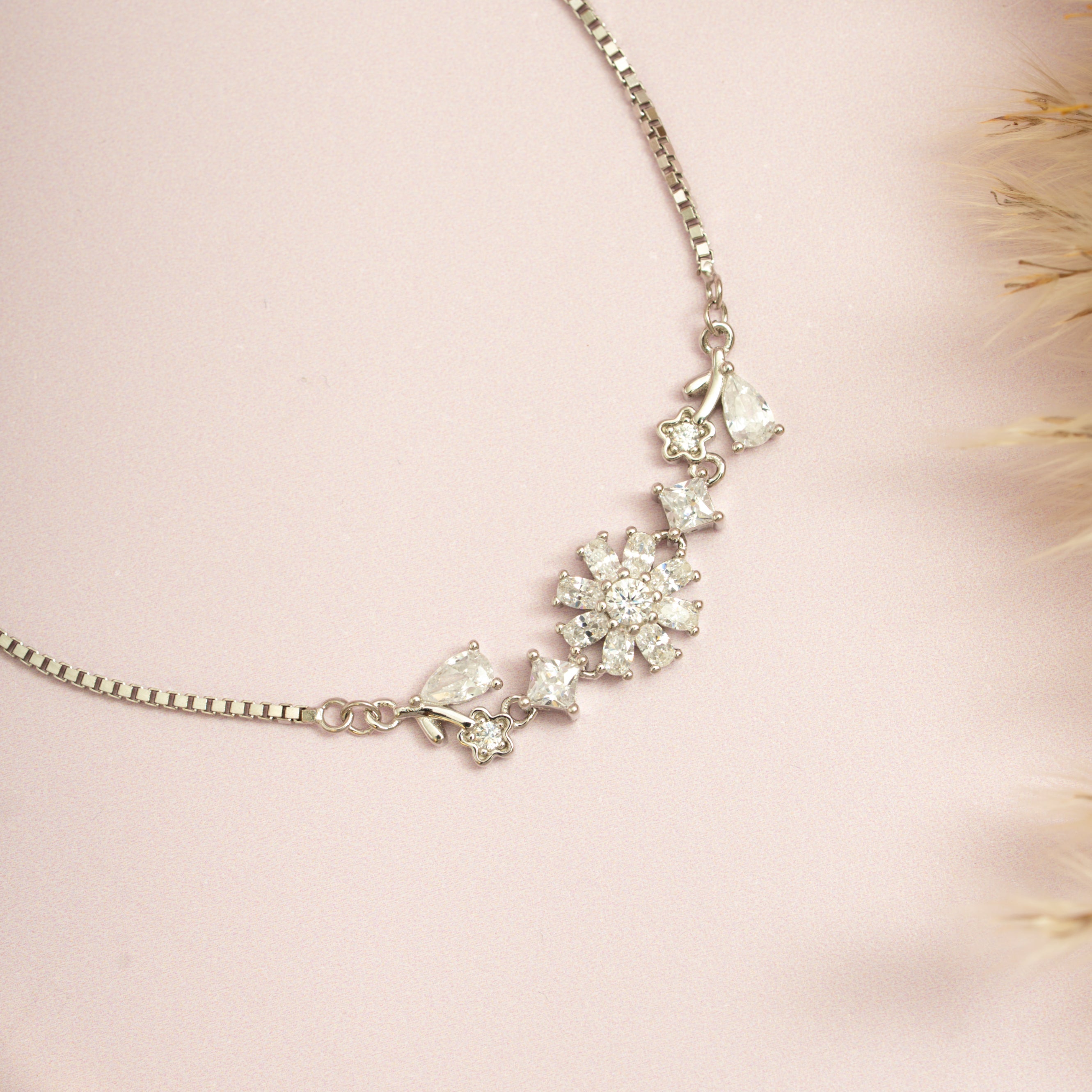 Silver CZ Flower Bracelet