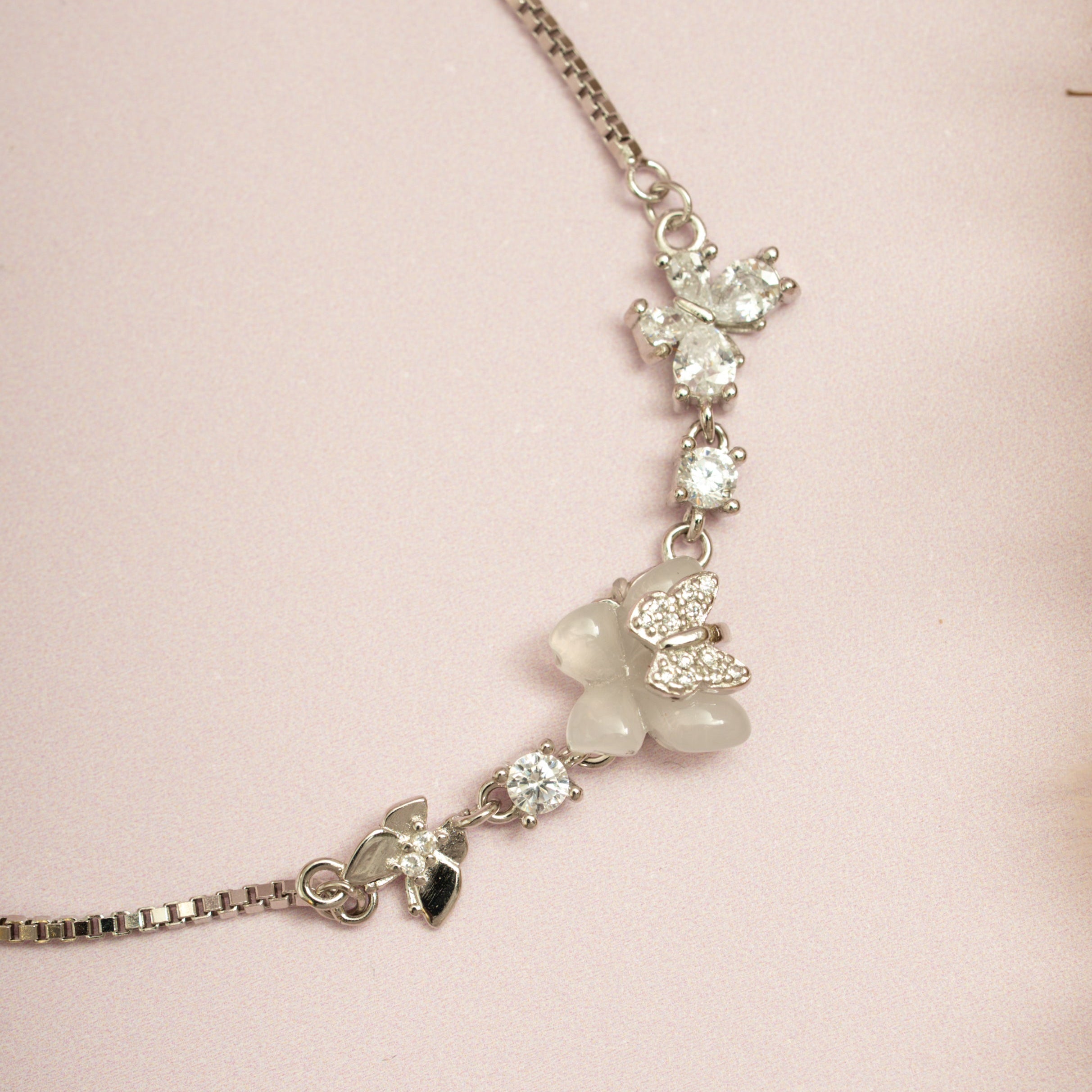Silver Moonstone Petal Bracelet
