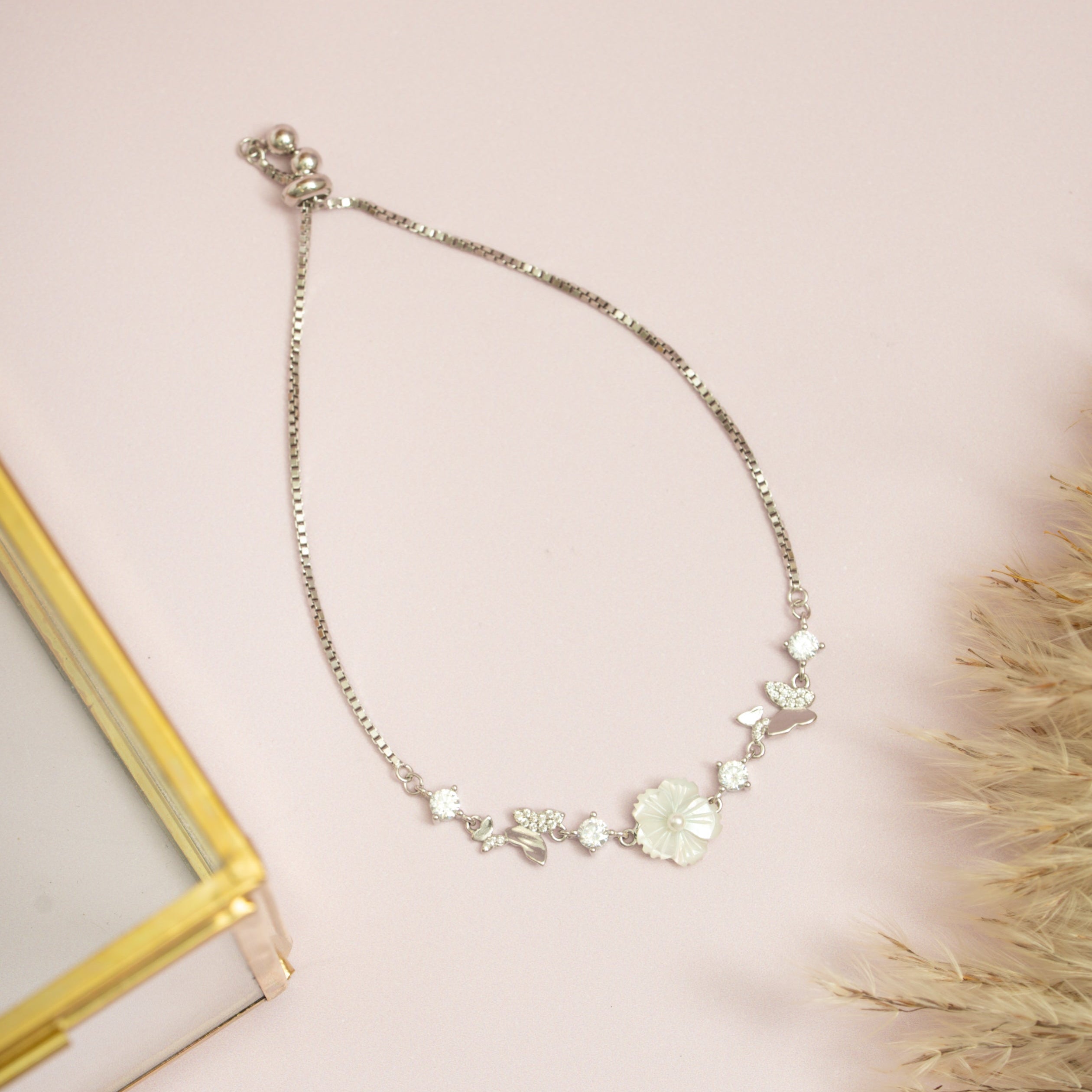 Silver Flower Butterfly Bracelet