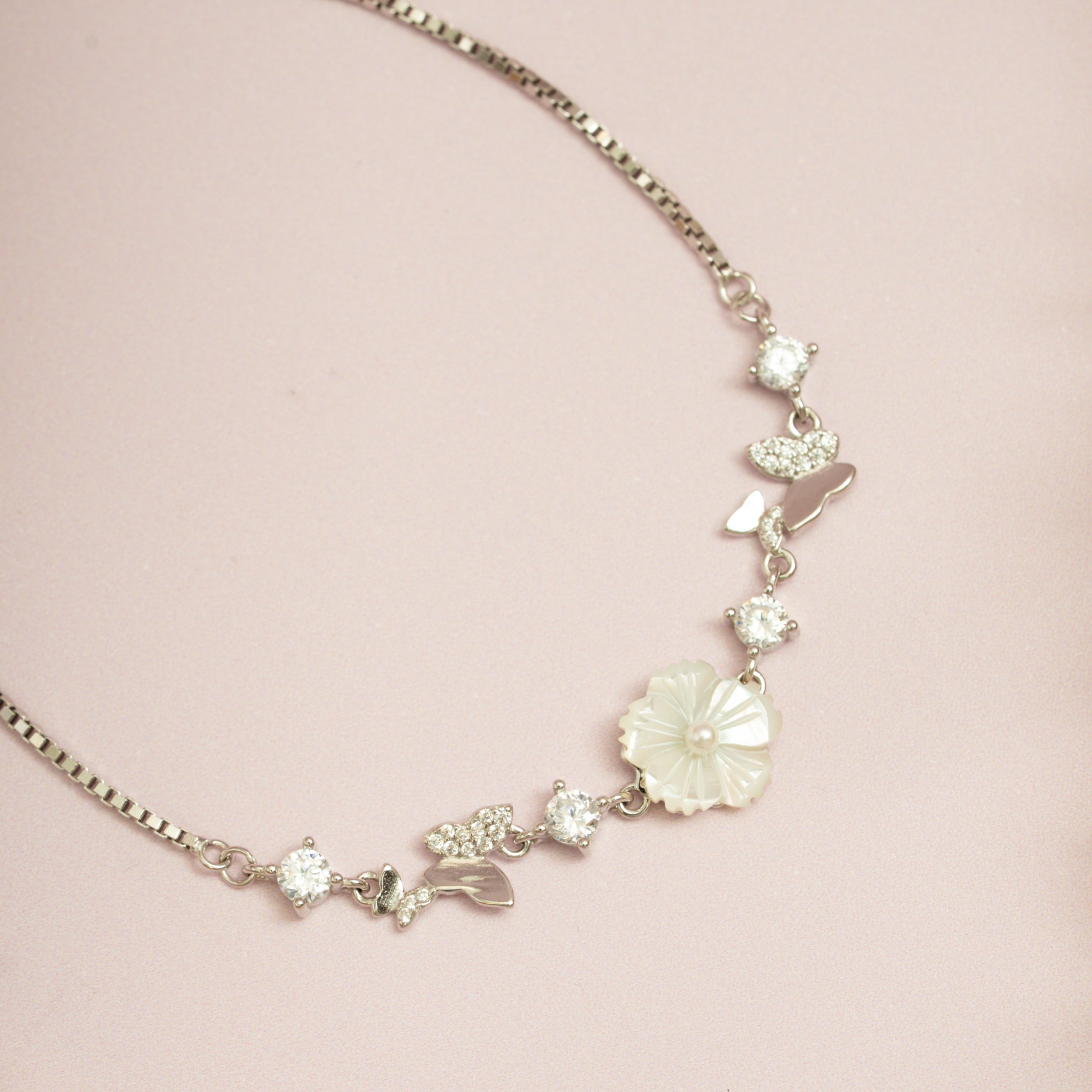 Silver Flower Butterfly Bracelet