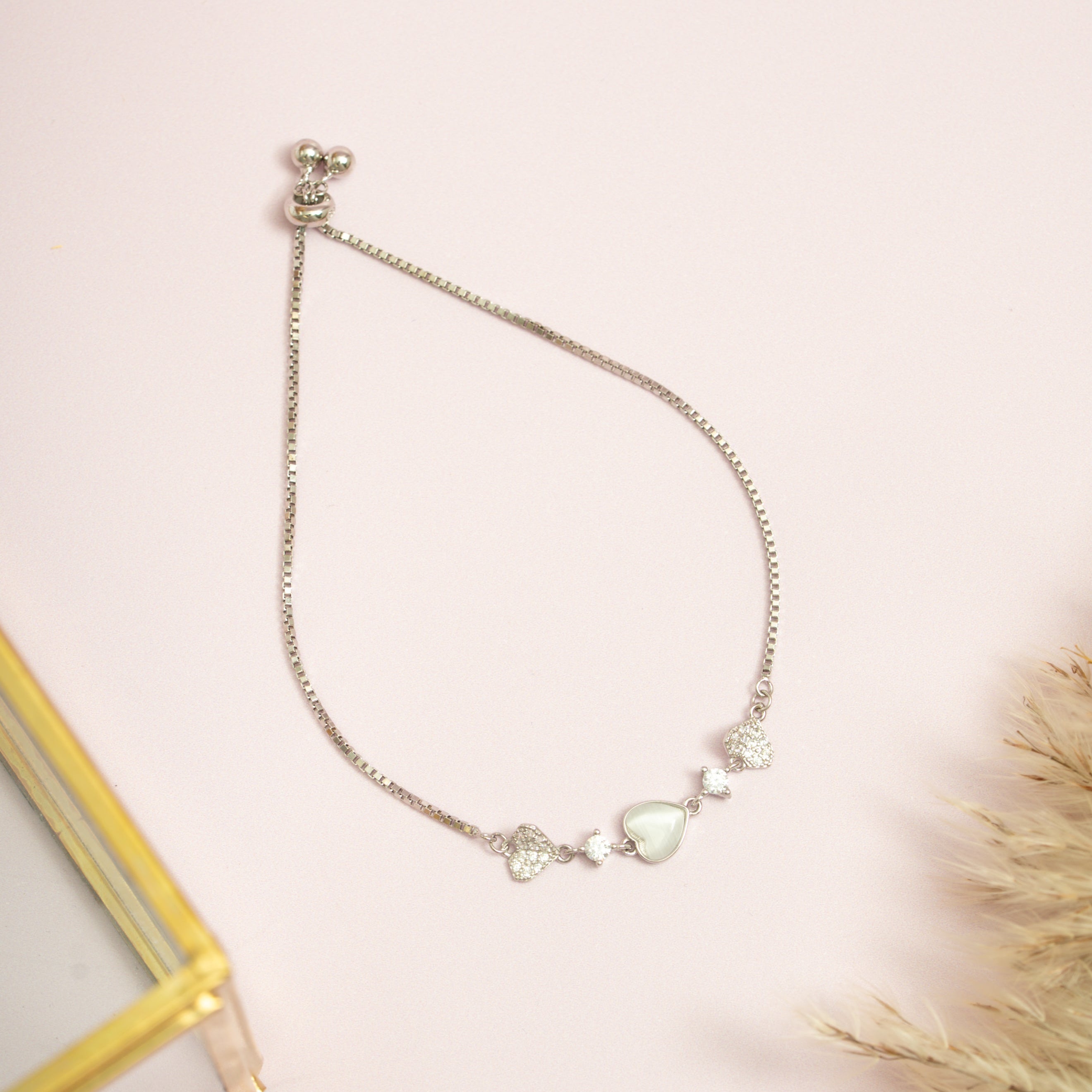 Silver Heart Clover Bracelet