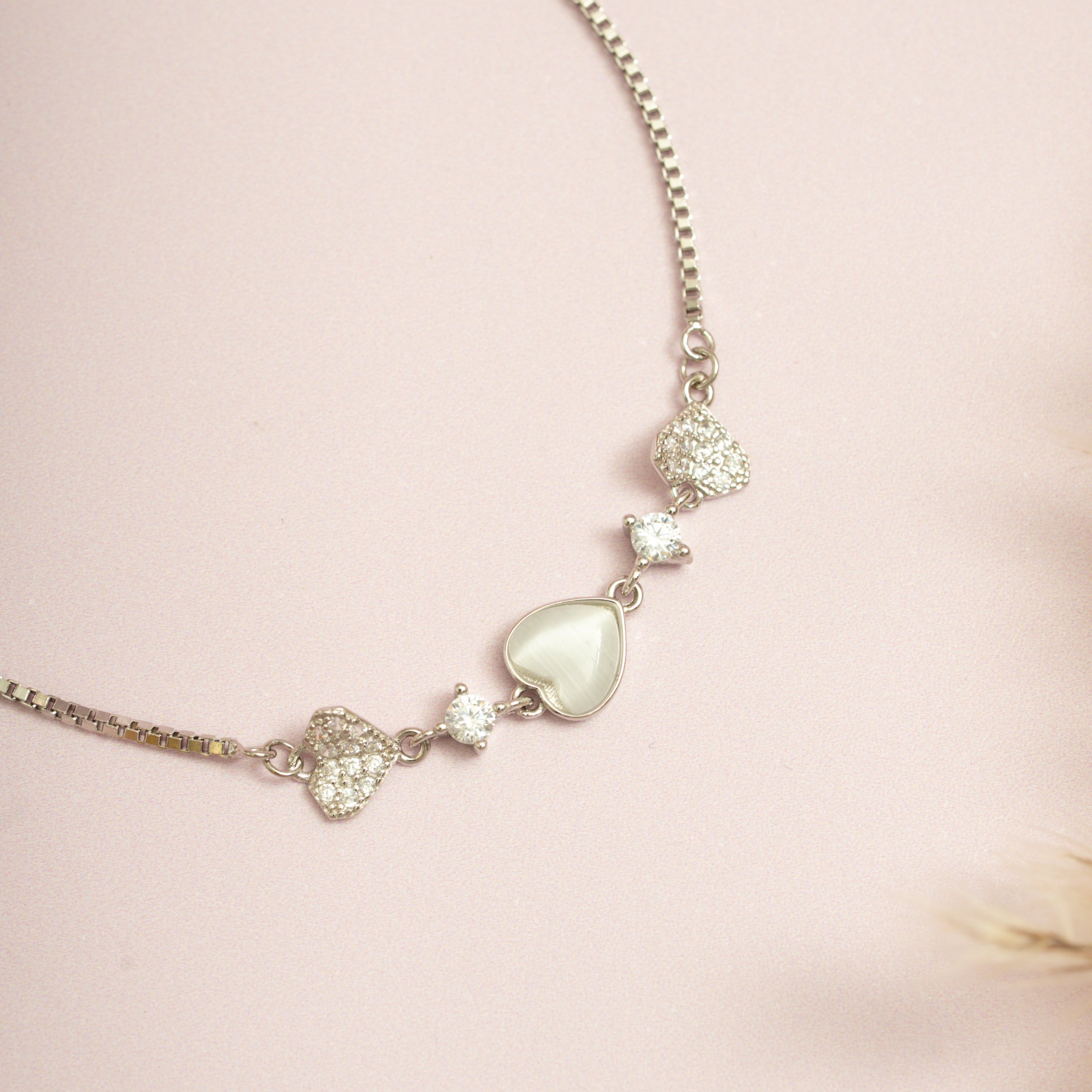 Silver Heart Clover Bracelet