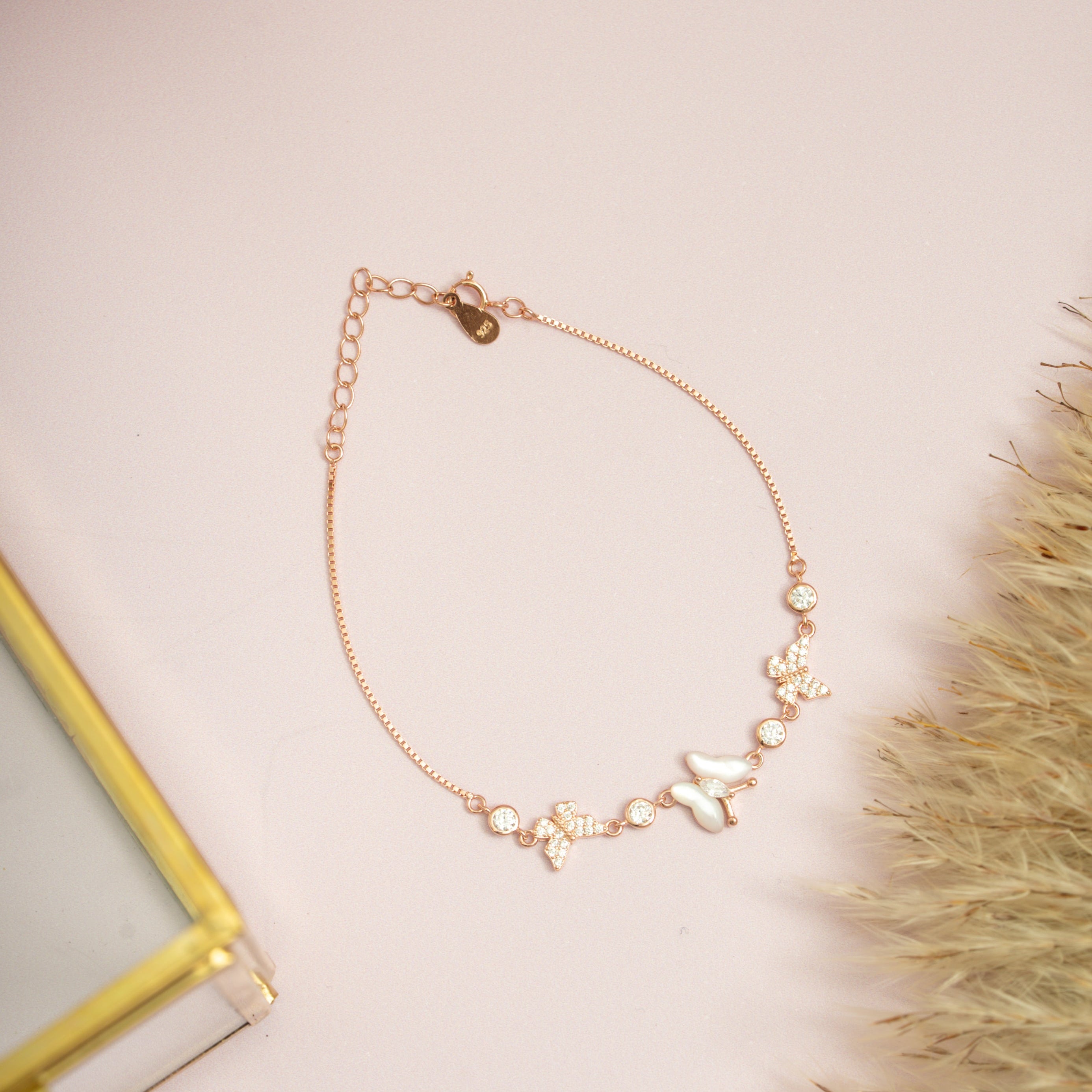 Rose Gold Pearl Butterfly Bracelet