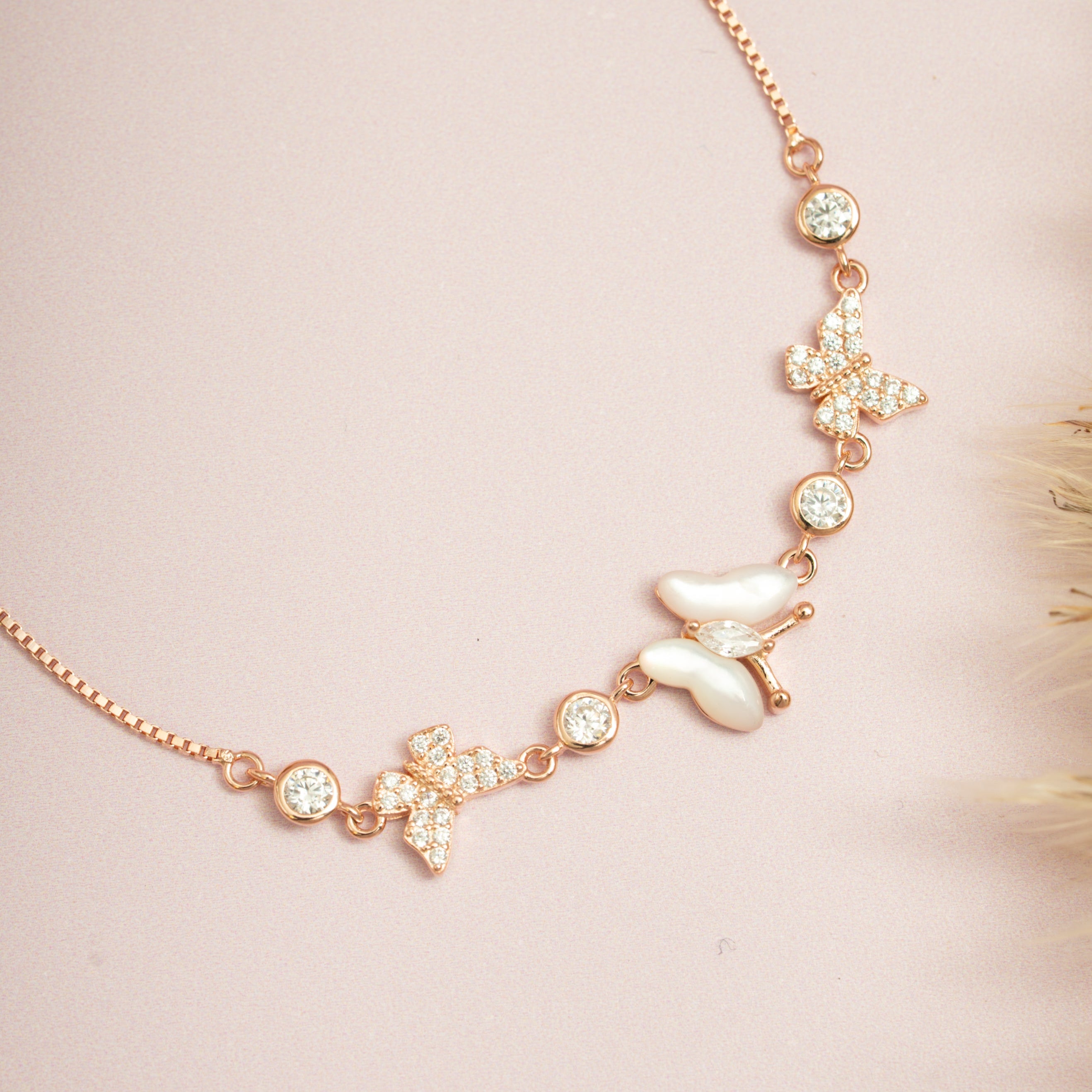 Rose Gold Pearl Butterfly Bracelet