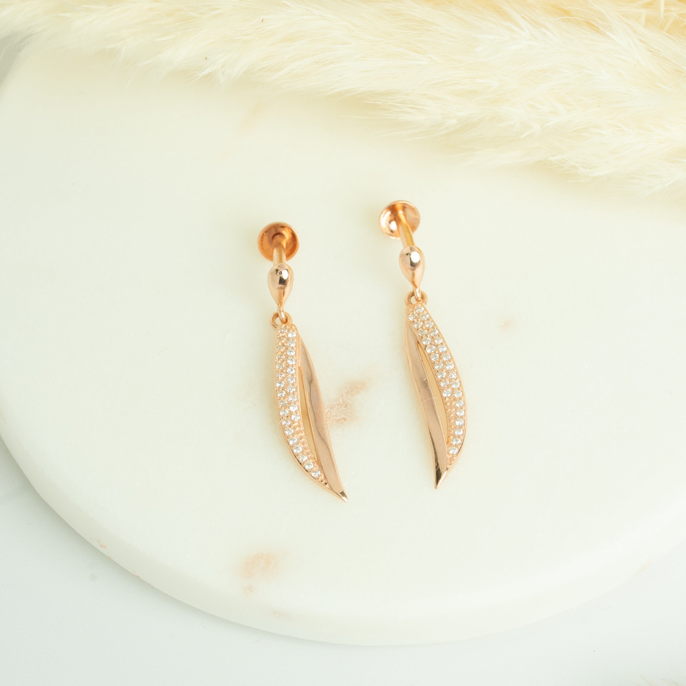Rose Gold Pave Leaves