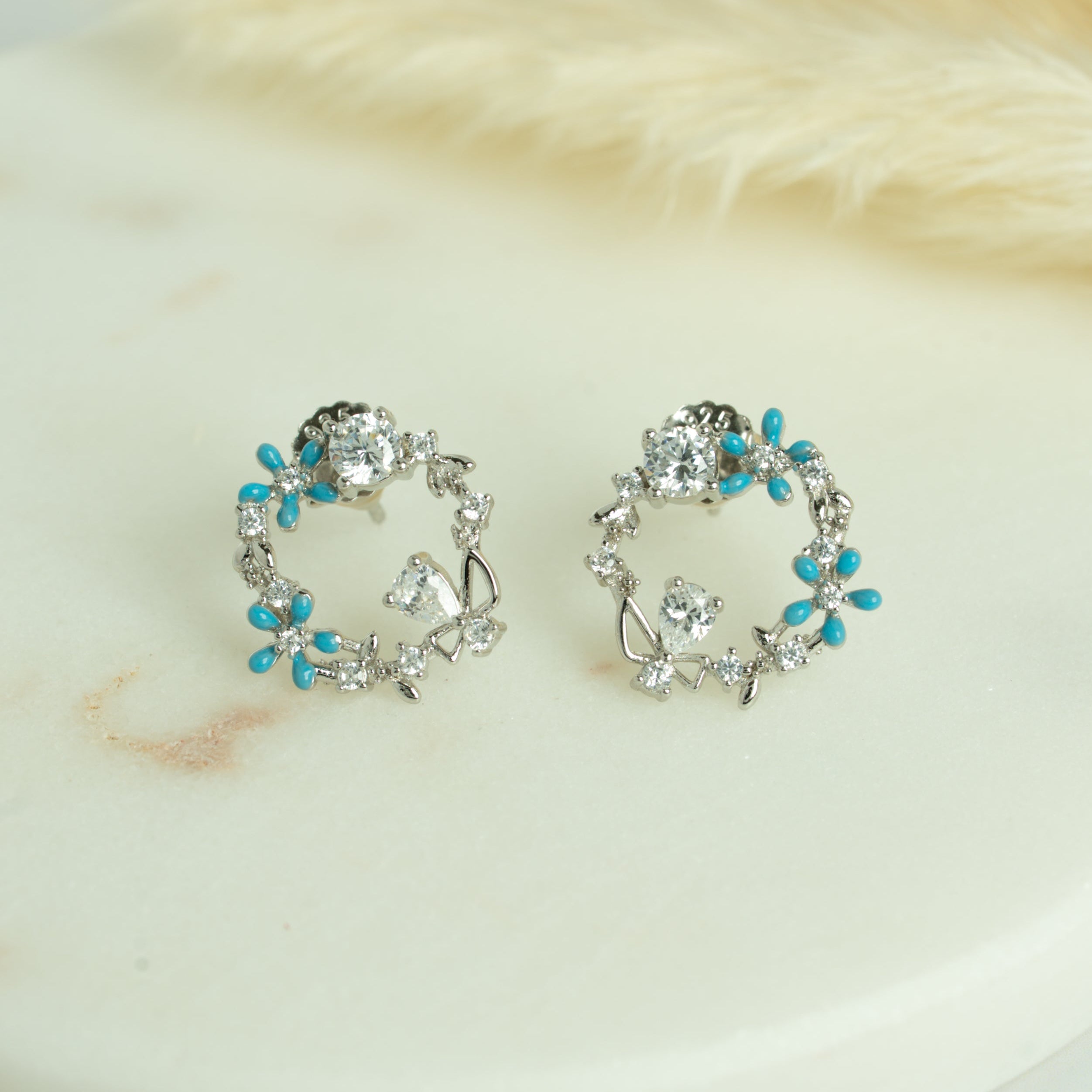 Silver Turquoise Wreath Studs