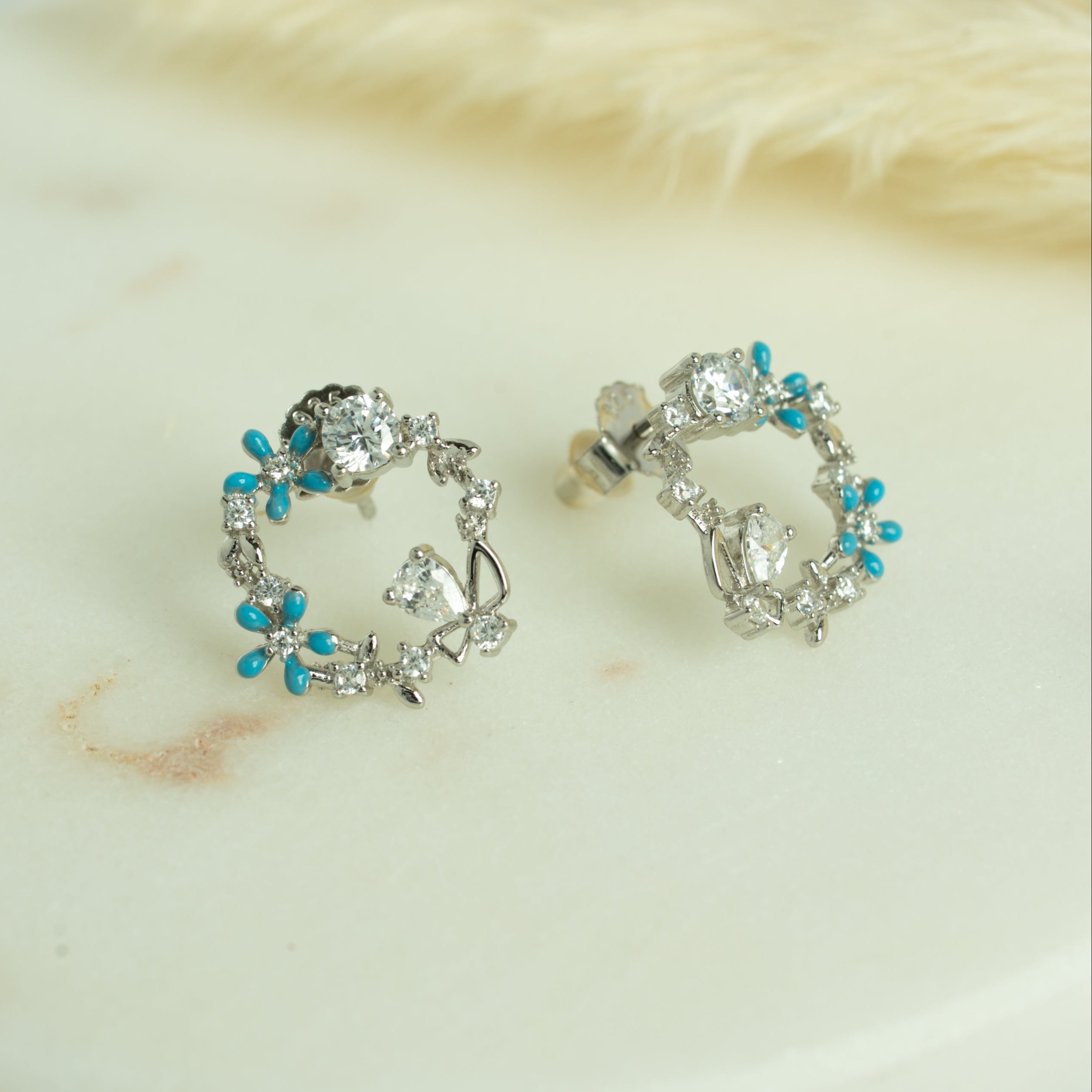 Silver Turquoise Wreath Studs