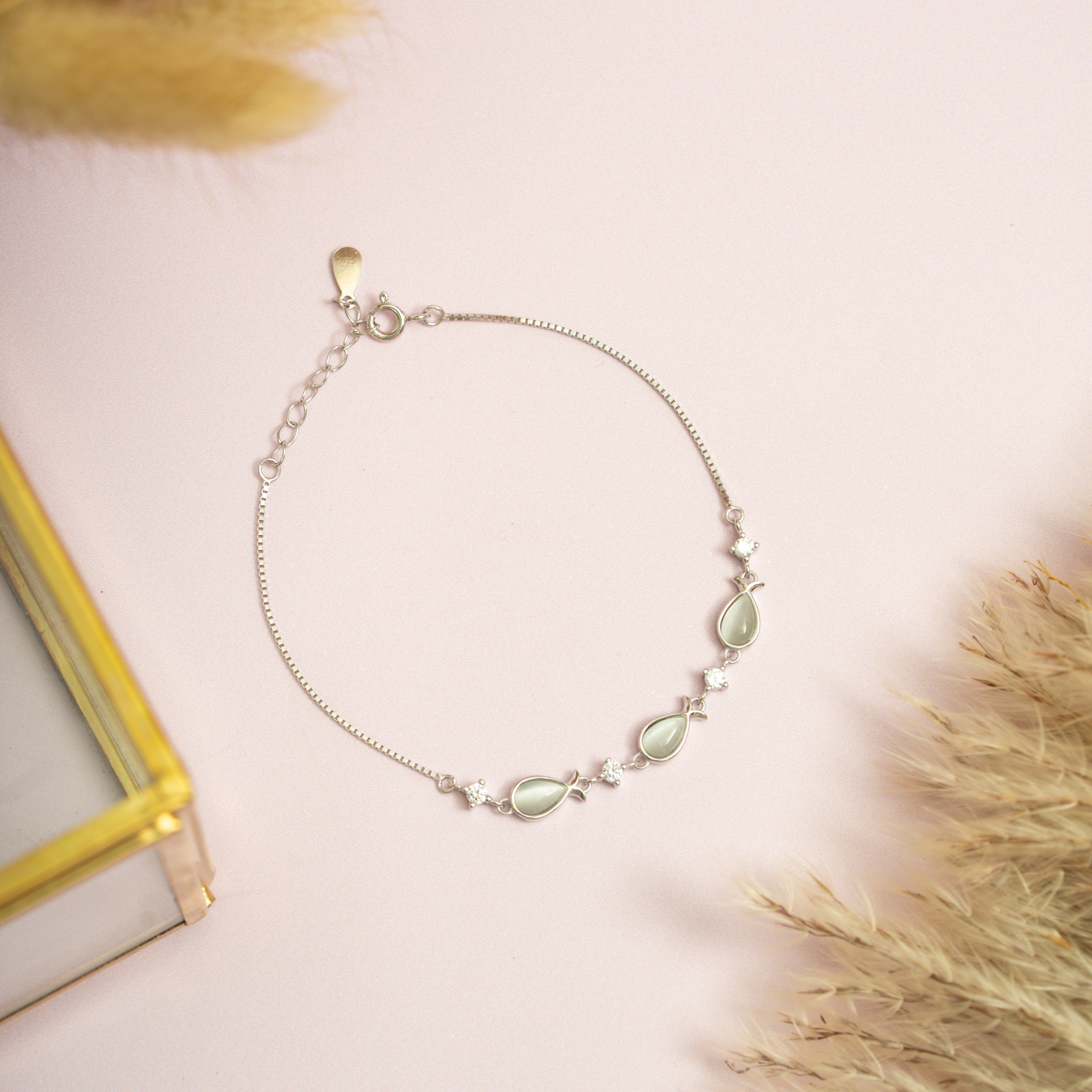 Silver Moonstone Trio Bracelet