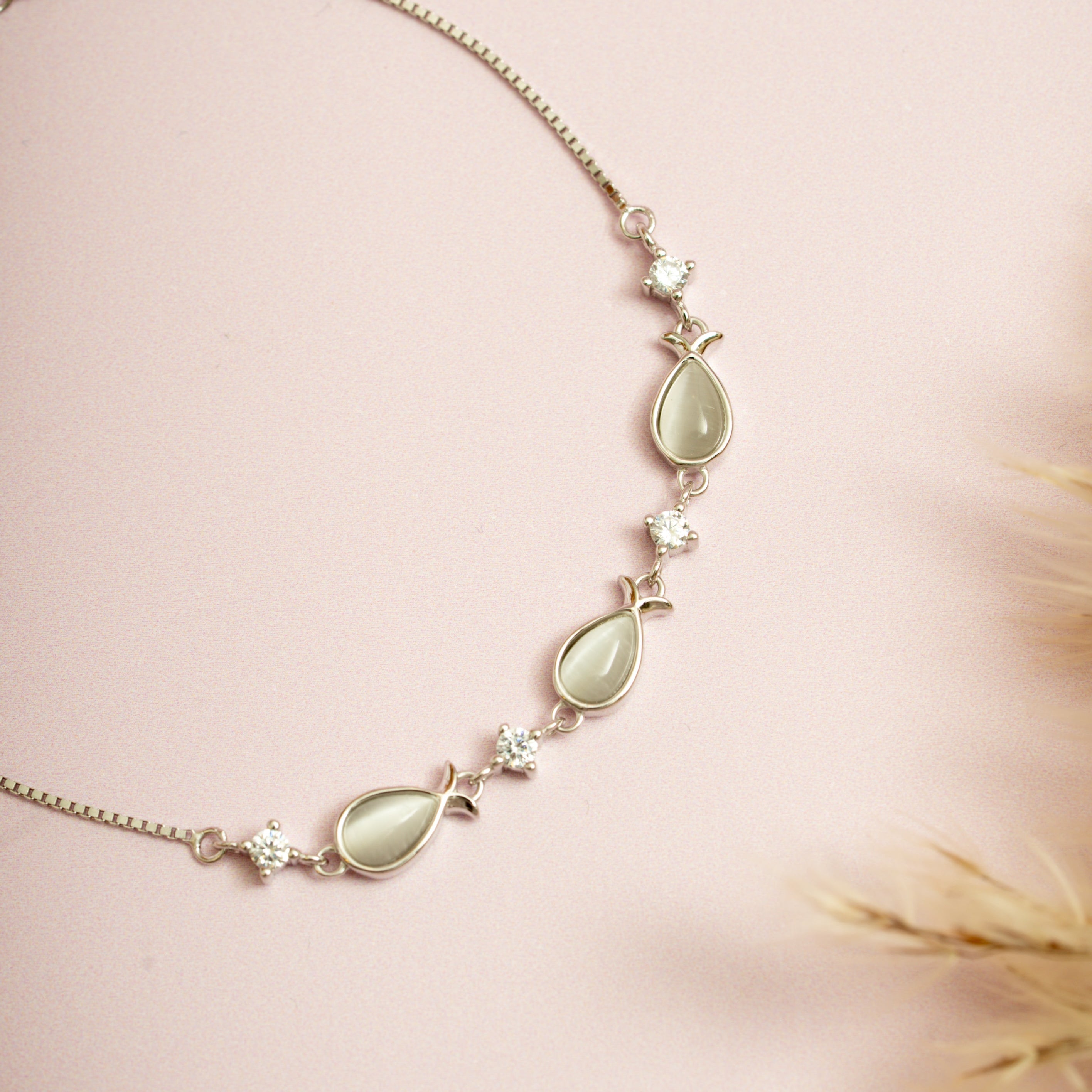 Silver Moonstone Trio Bracelet
