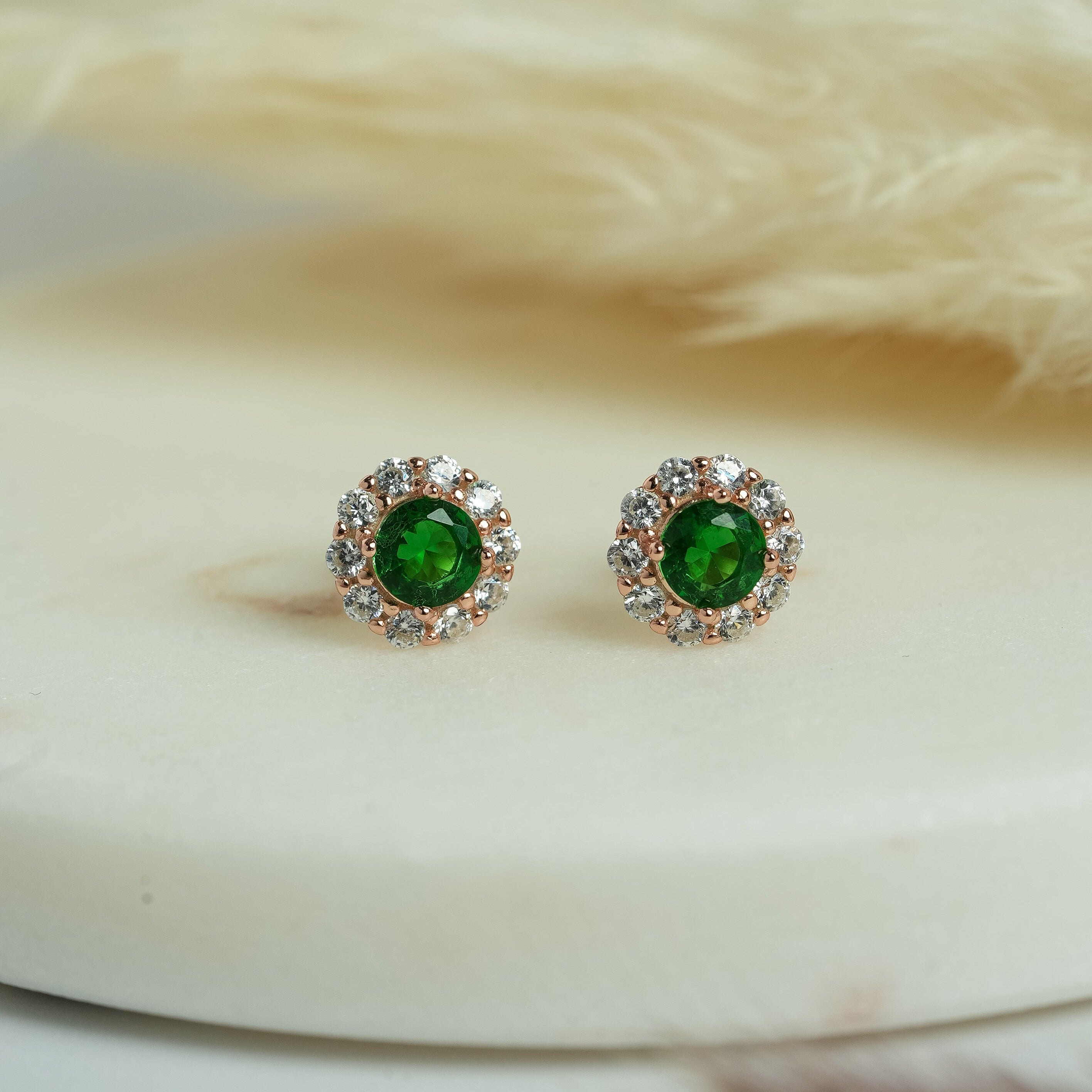 Emerald Green Halo Studs