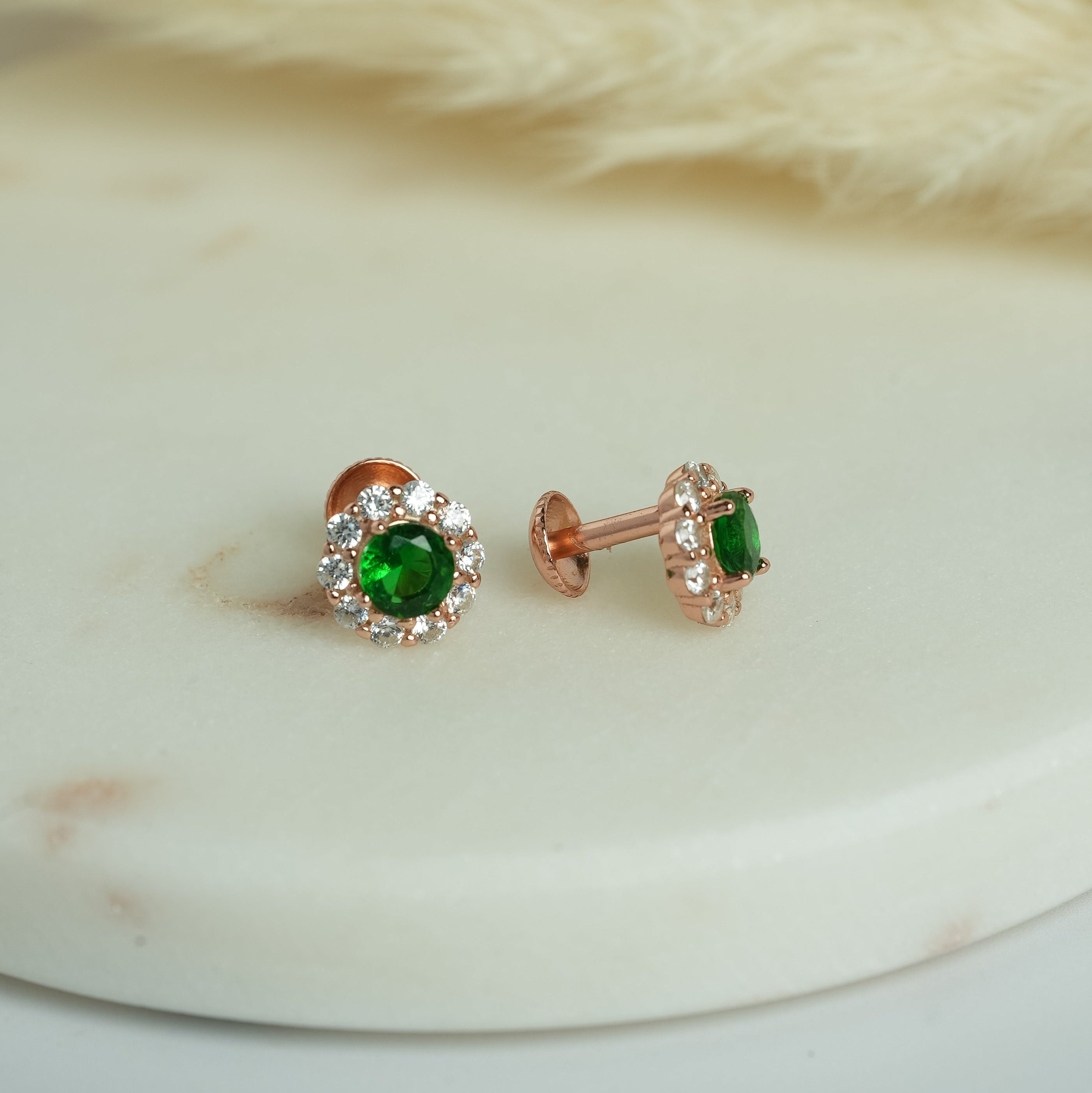 Emerald Green Halo Studs