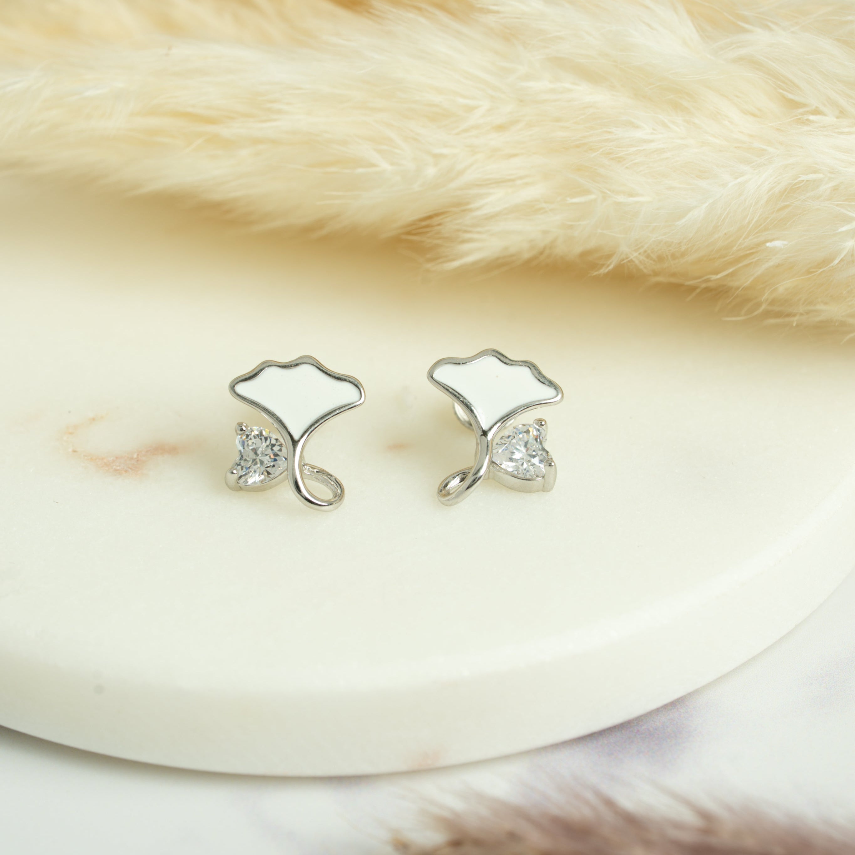 Ginkgo Leaf Heart Studs