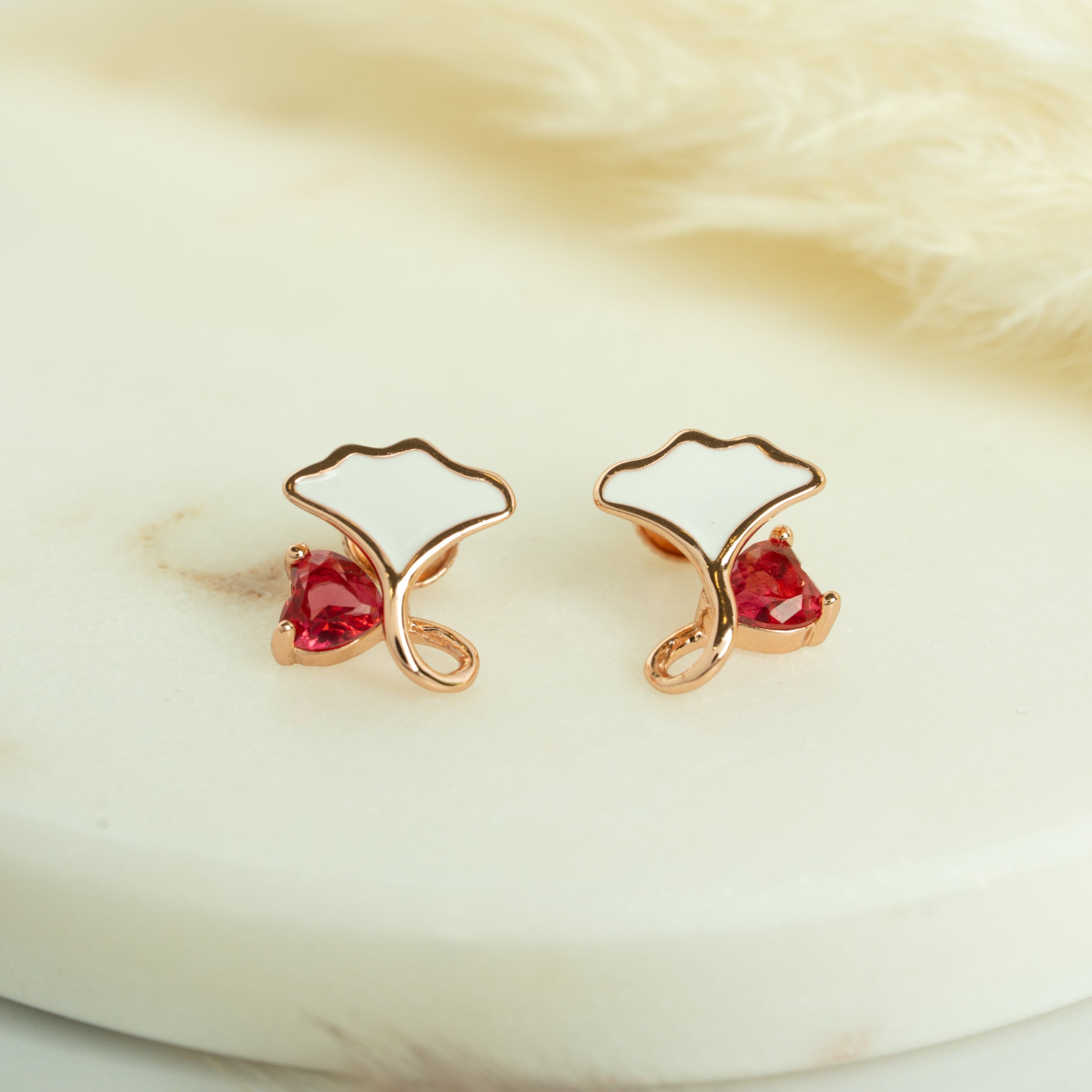 Ginkgo Leaf Ruby Studs