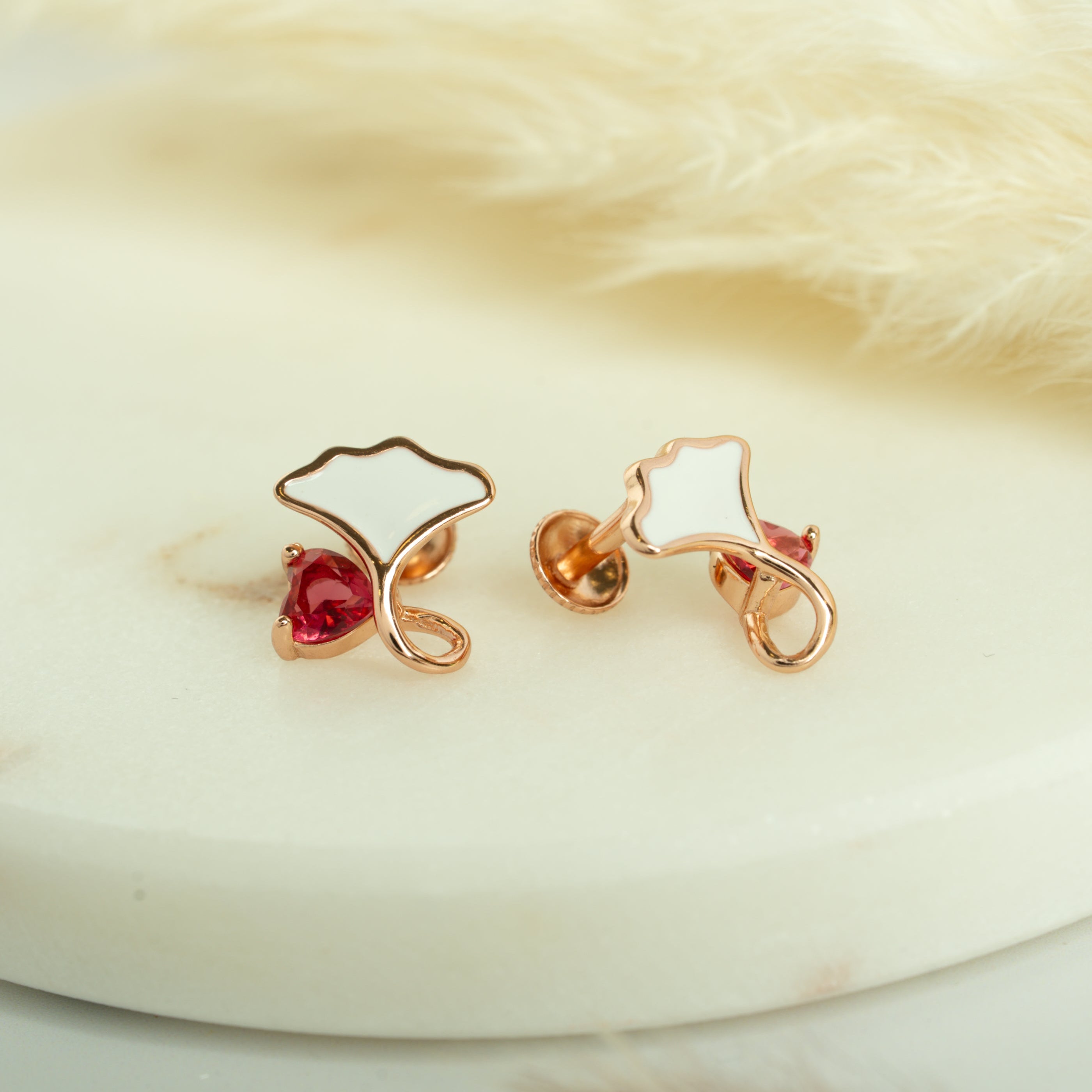 Ginkgo Leaf Ruby Studs