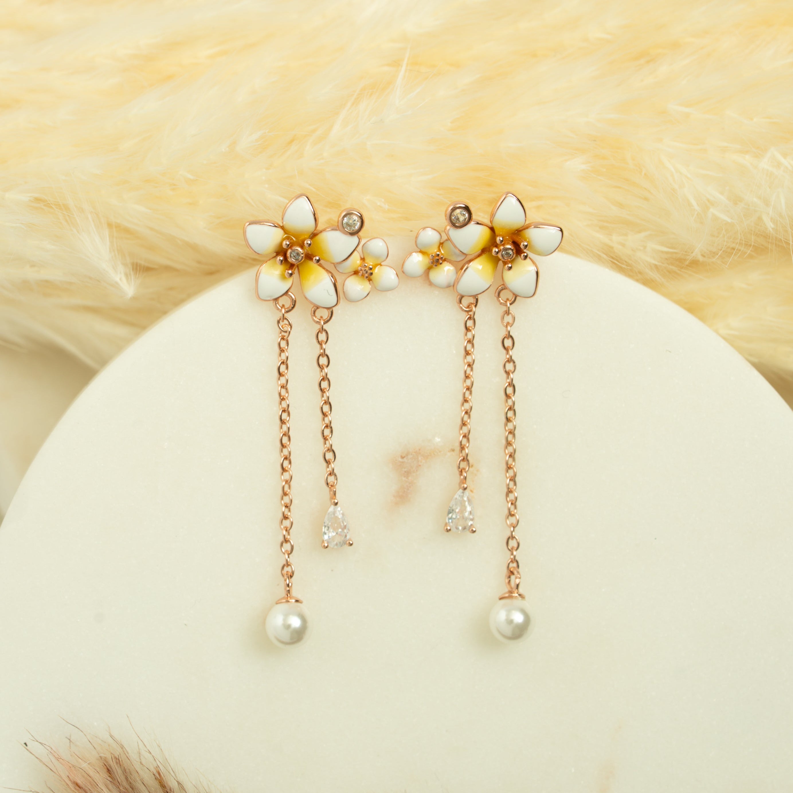 Rose Gold Plumeria Tassels