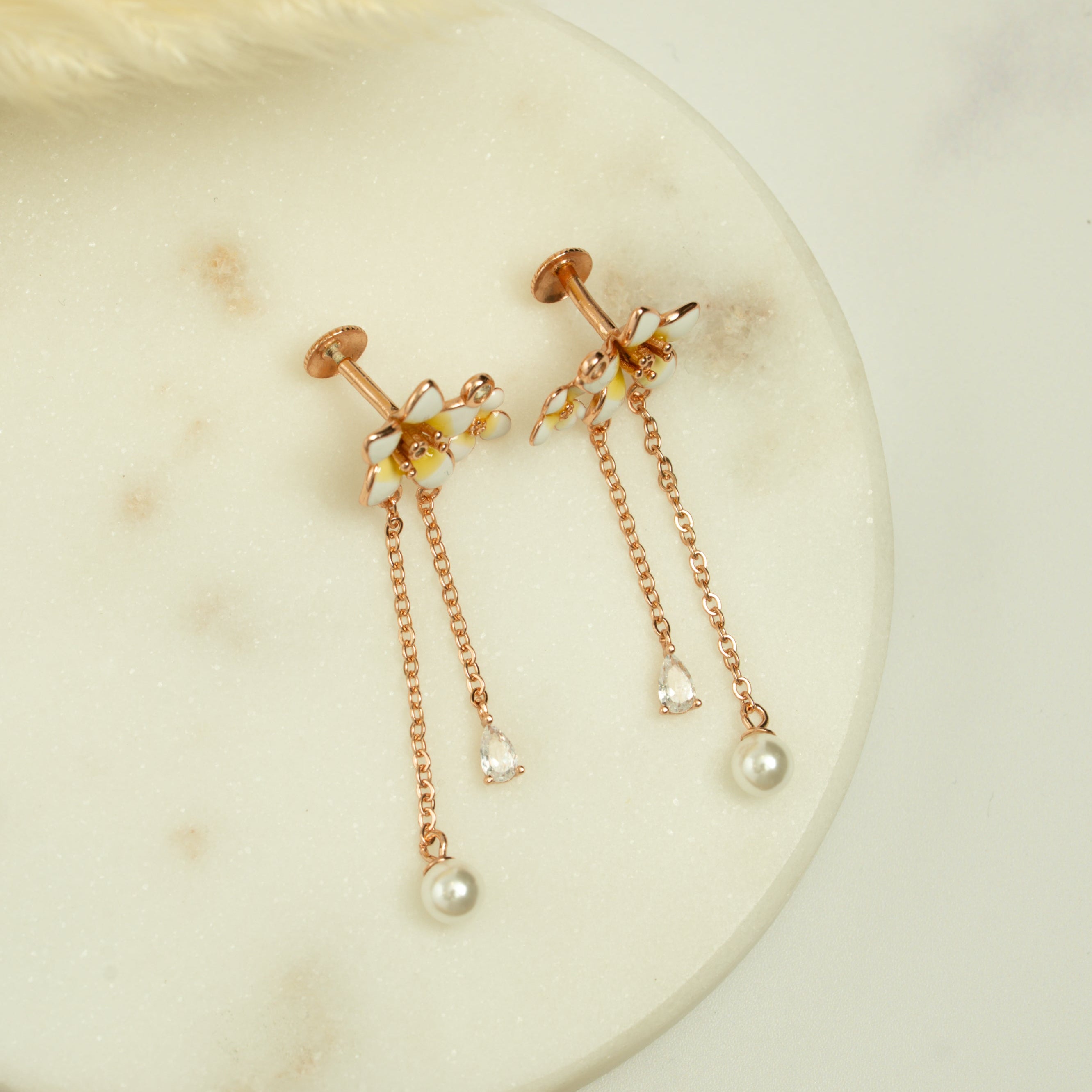 Rose Gold Plumeria Tassels